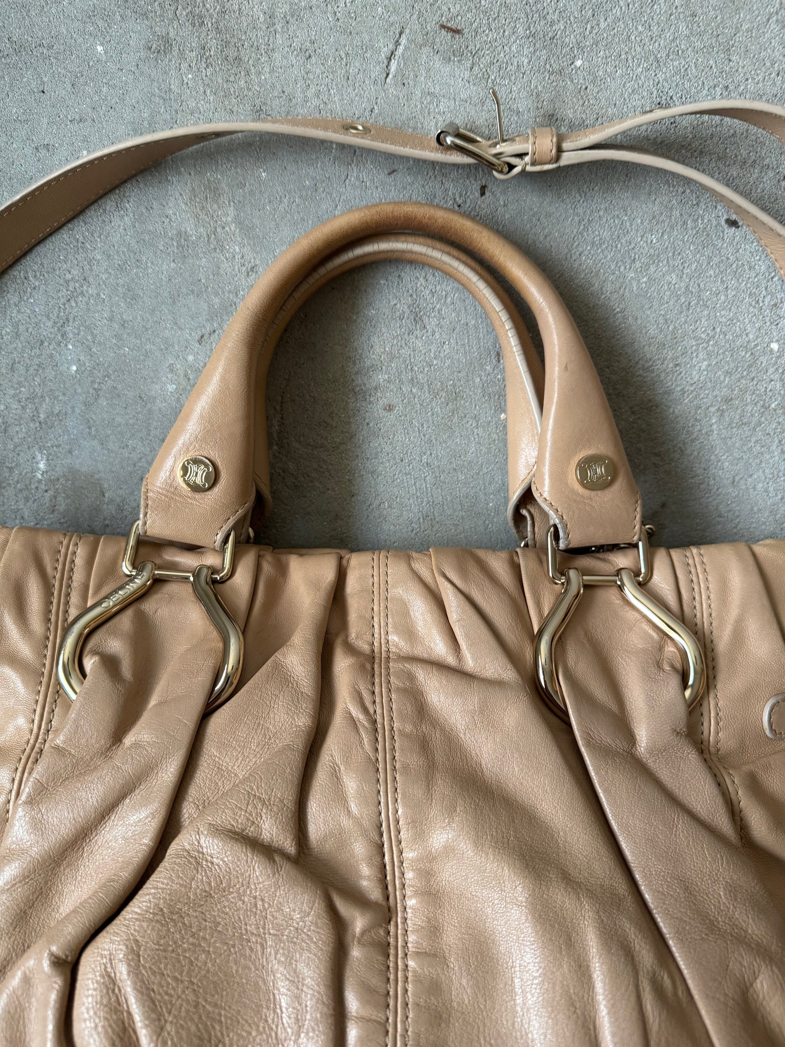Celine 2Way Leather Shoulder Bag Brown