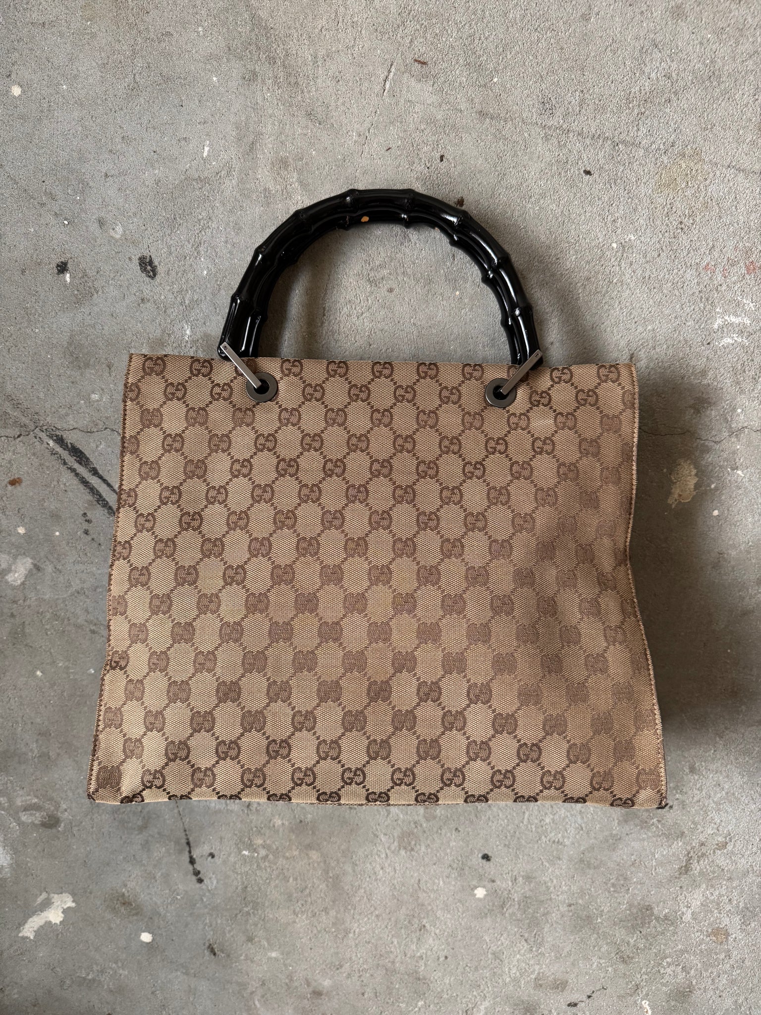 Gucci GG Monogram Bamboo Canvas Tote Bag Beige