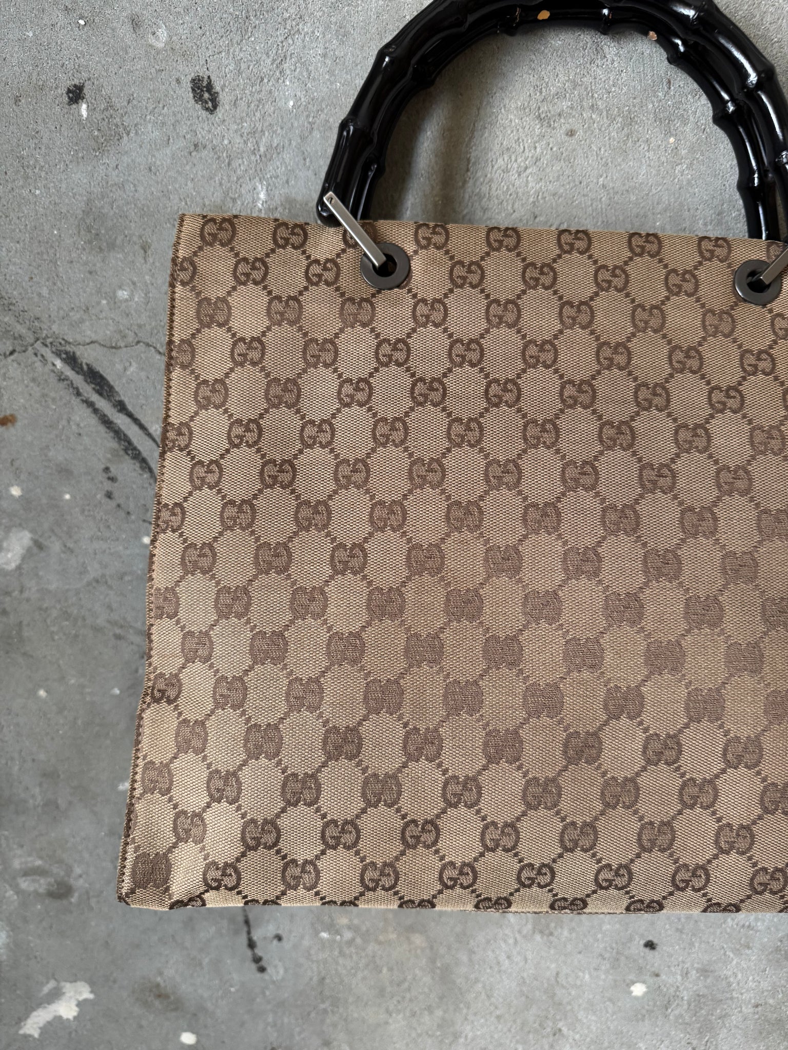 Gucci GG Monogram Bamboo Canvas Tote Bag Beige