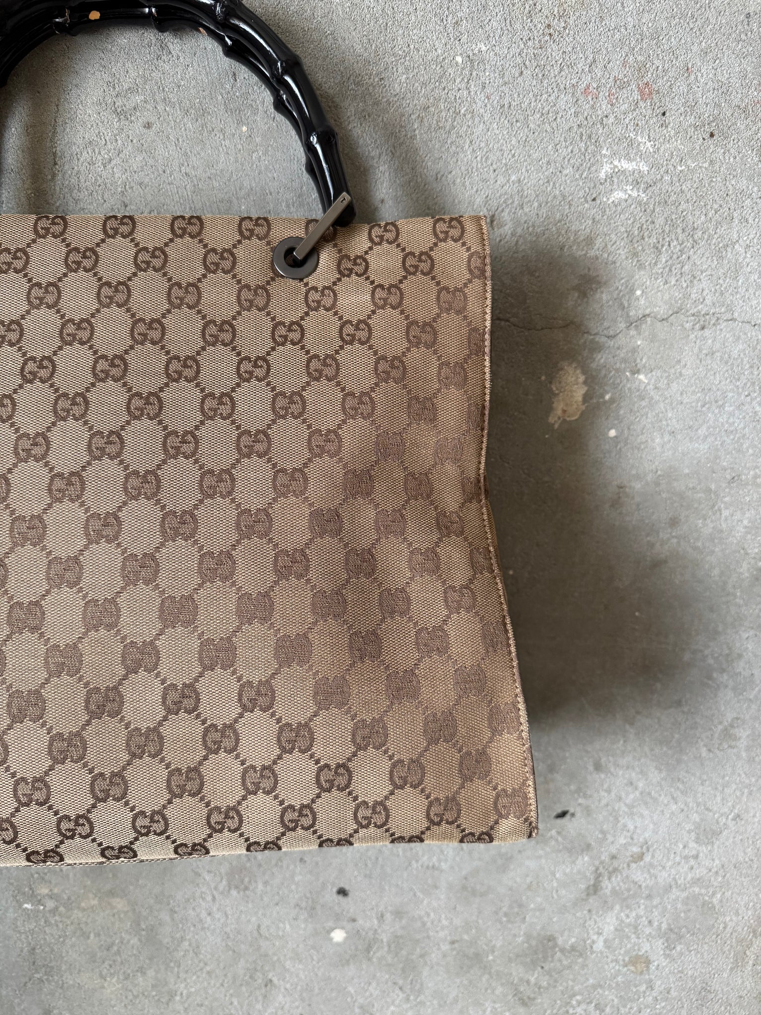 Gucci GG Monogram Bamboo Canvas Tote Bag Beige