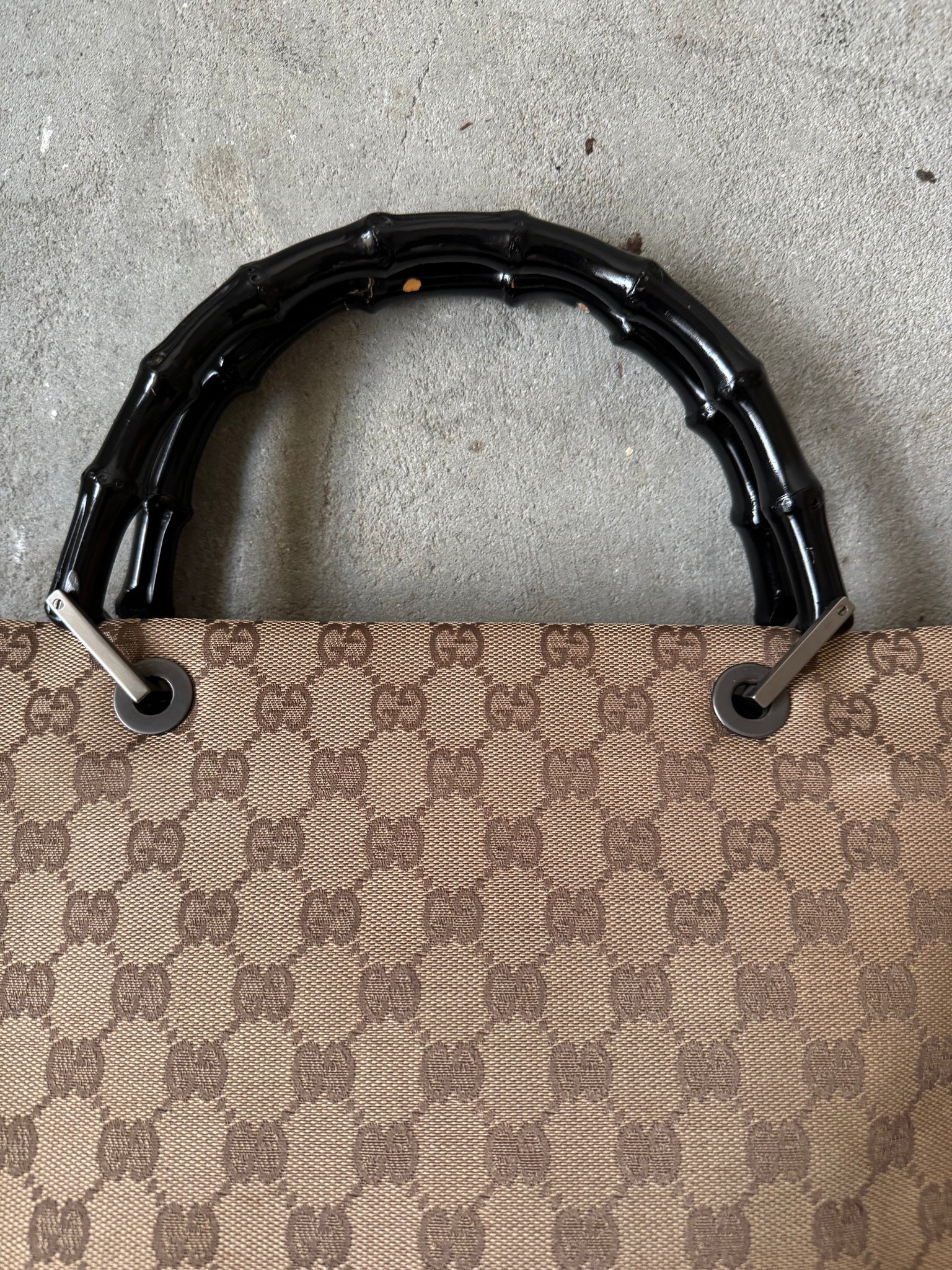 Gucci GG Monogram Bamboo Canvas Tote Bag Beige