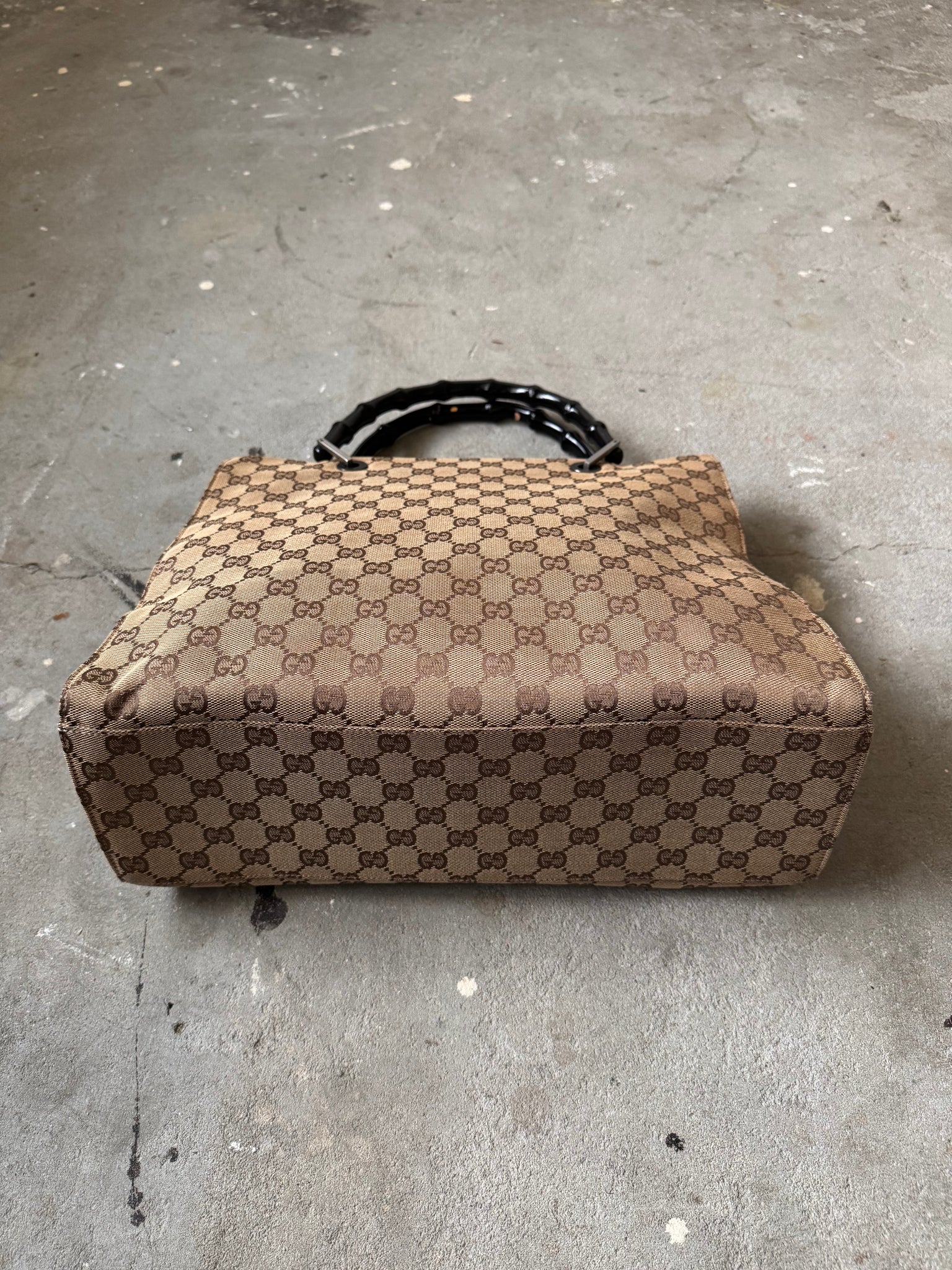 Gucci GG Monogram Bamboo Canvas Tote Bag Beige