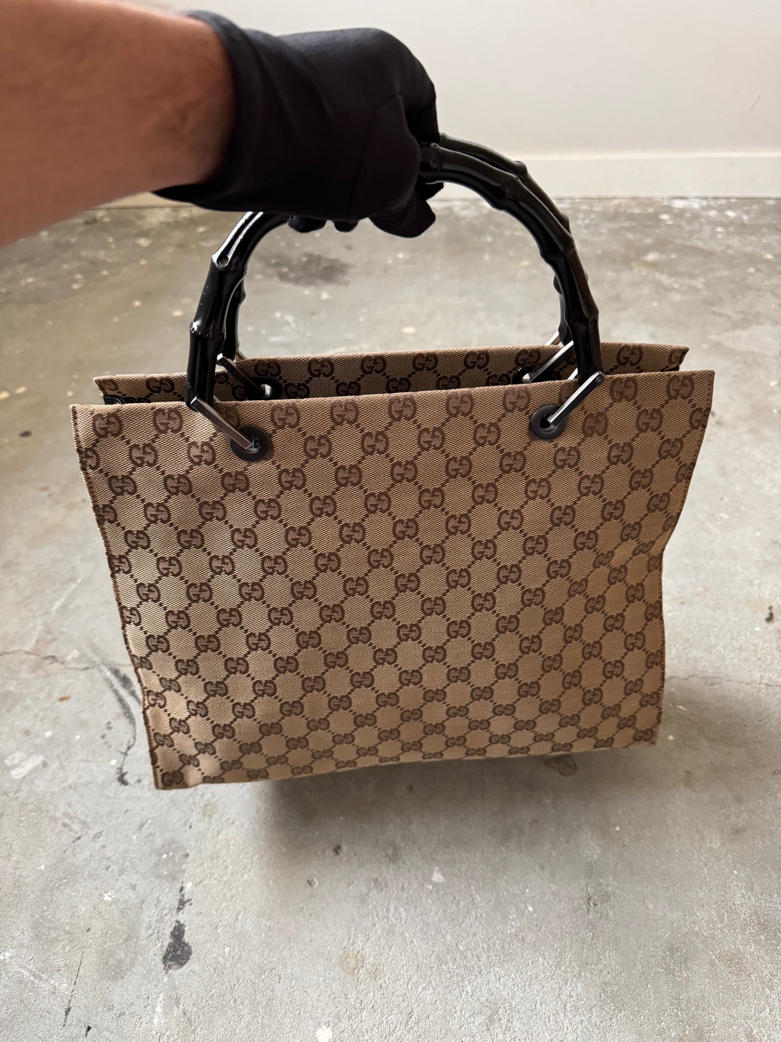 Gucci GG Monogram Bamboo Canvas Tote Bag Beige