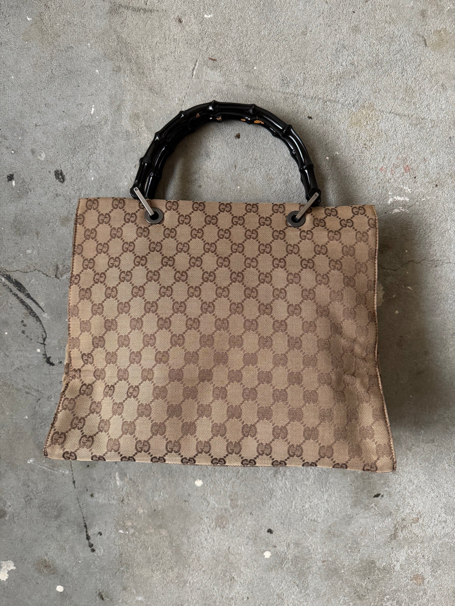 Gucci GG Monogram Bamboo Canvas Tote Bag Beige