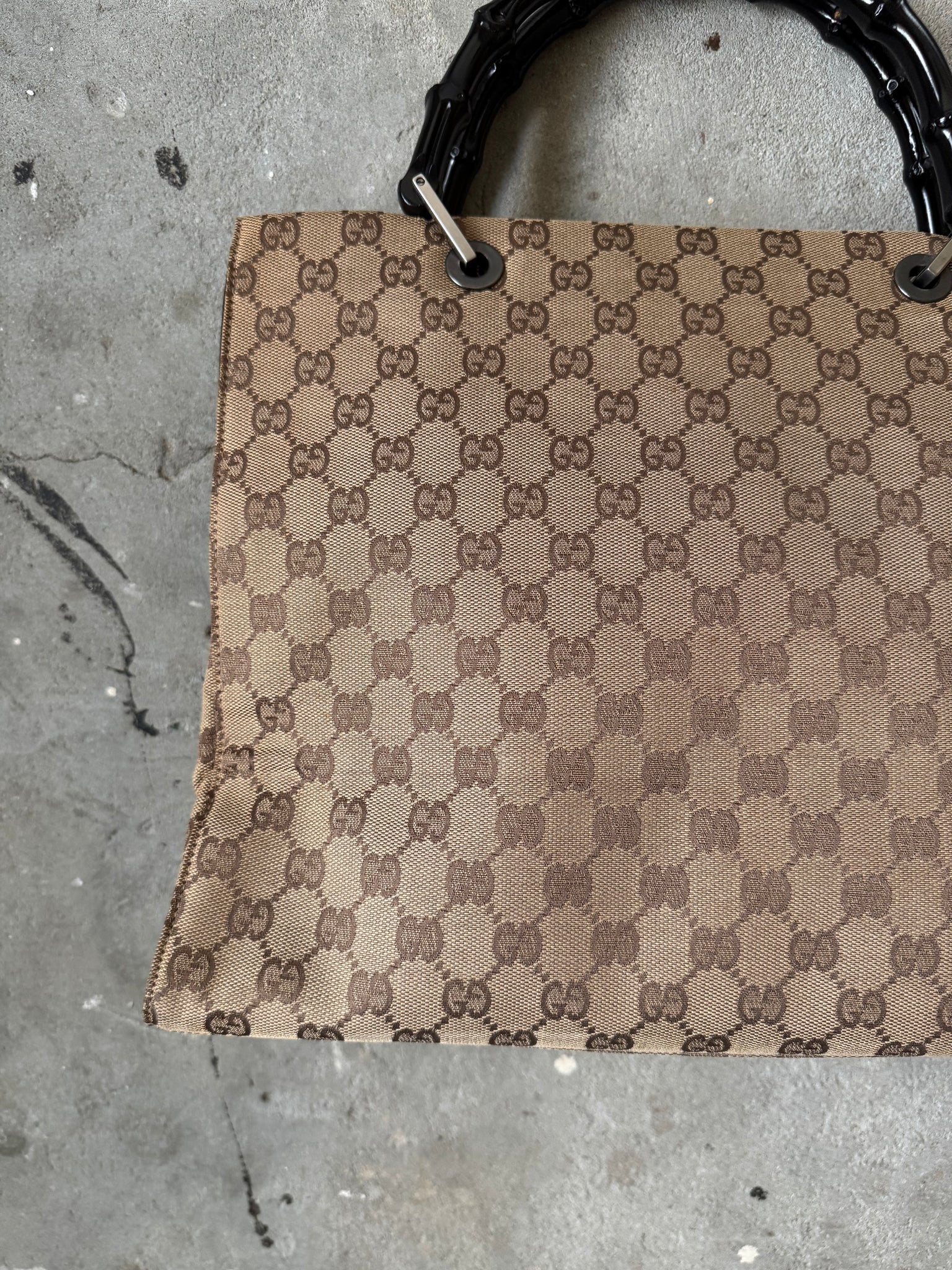 Gucci GG Monogram Bamboo Canvas Tote Bag Beige