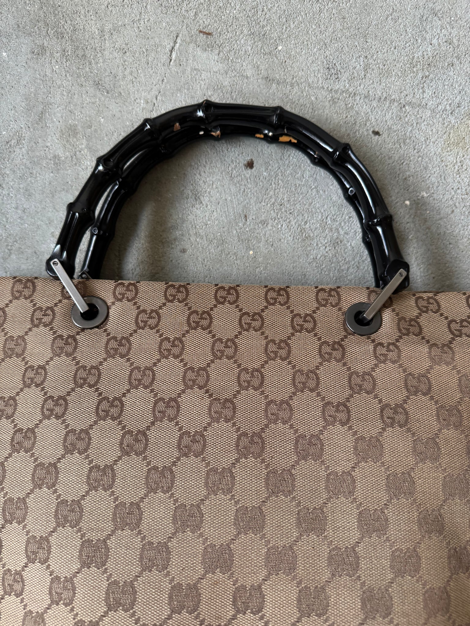 Gucci GG Monogram Bamboo Canvas Tote Bag Beige