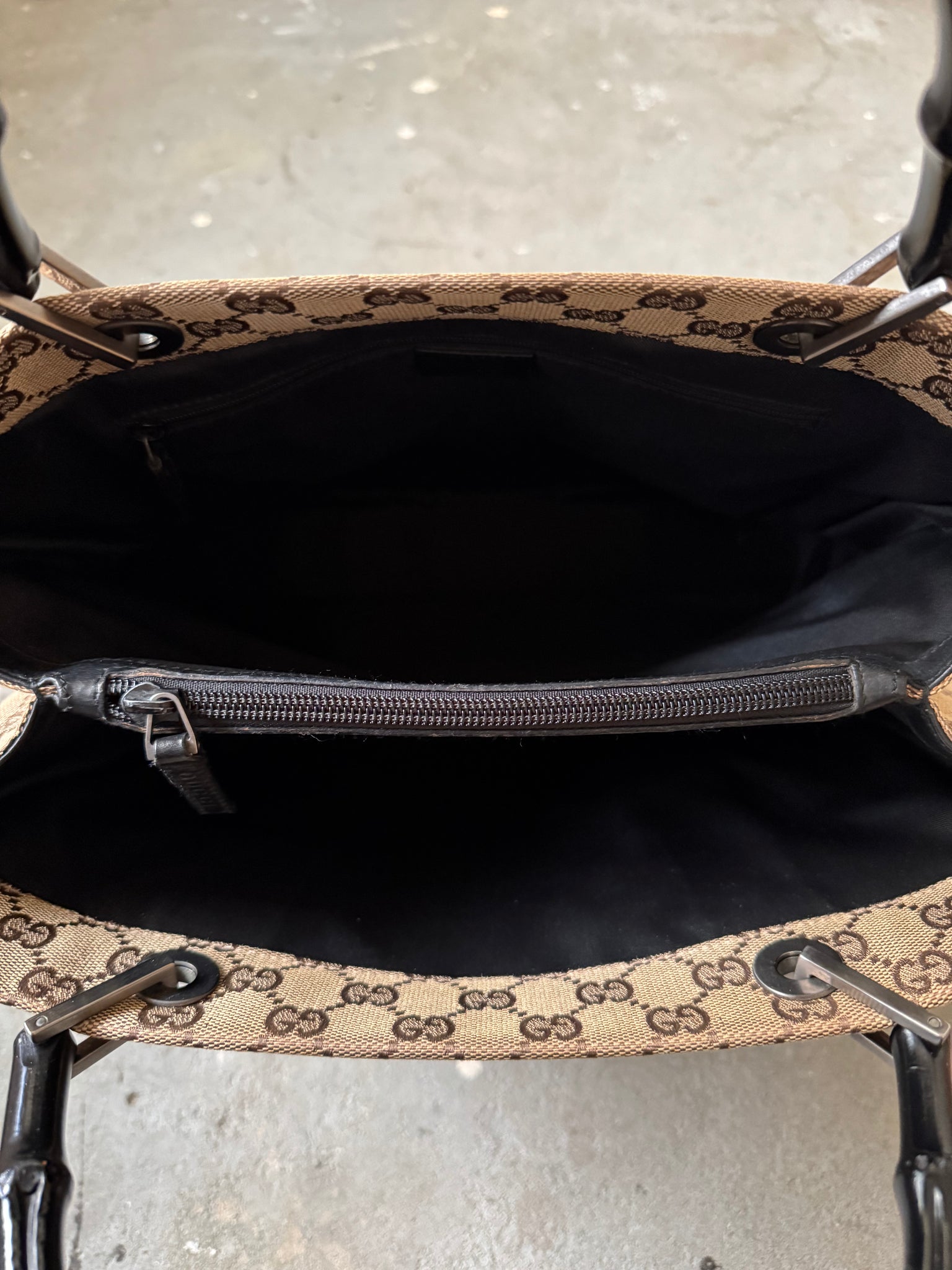 Gucci GG Monogram Bamboo Canvas Tote Bag Beige