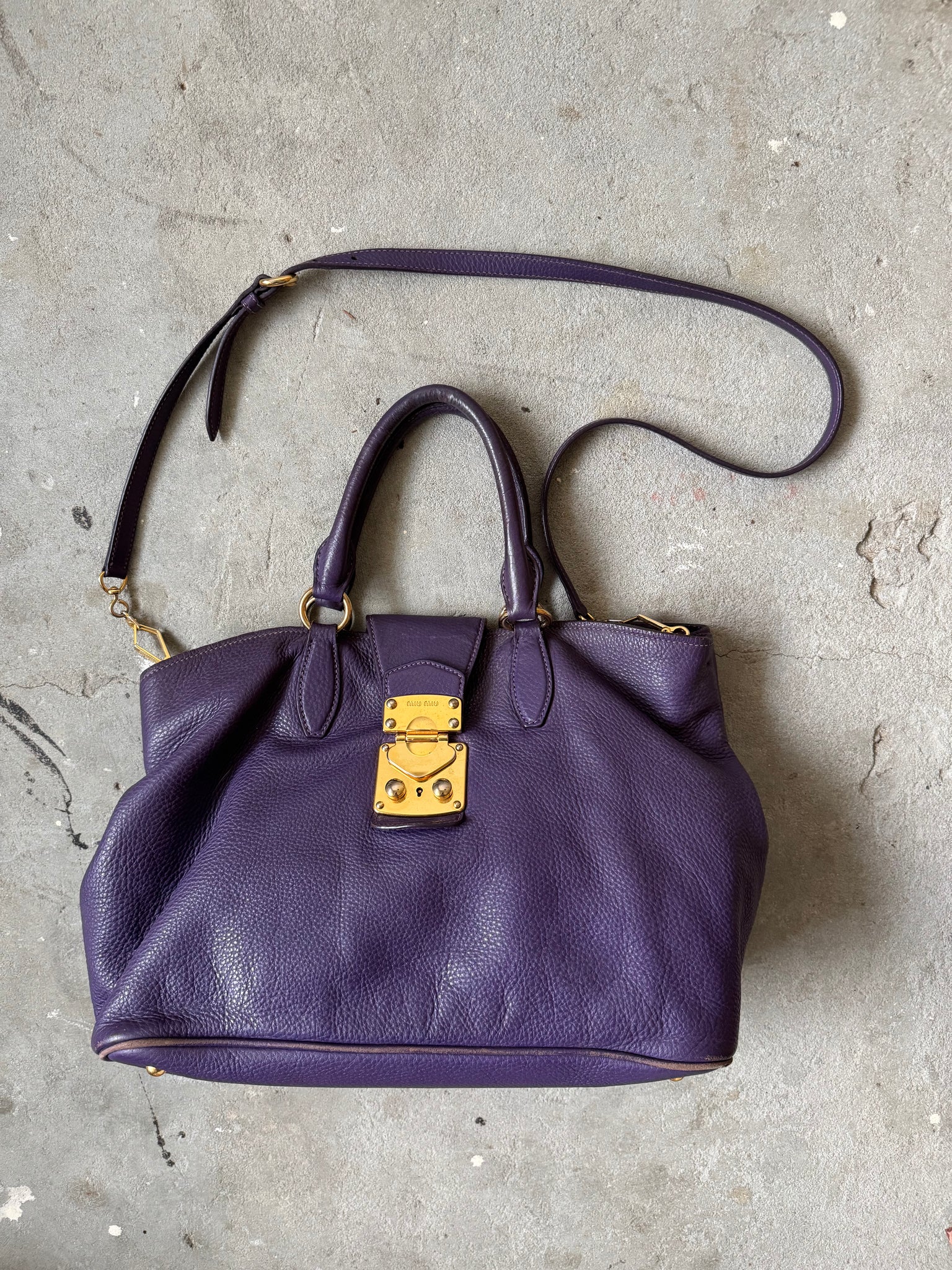 Miu Miu 2Way Viola Vitello Caribu Leather Hand Bag Purple