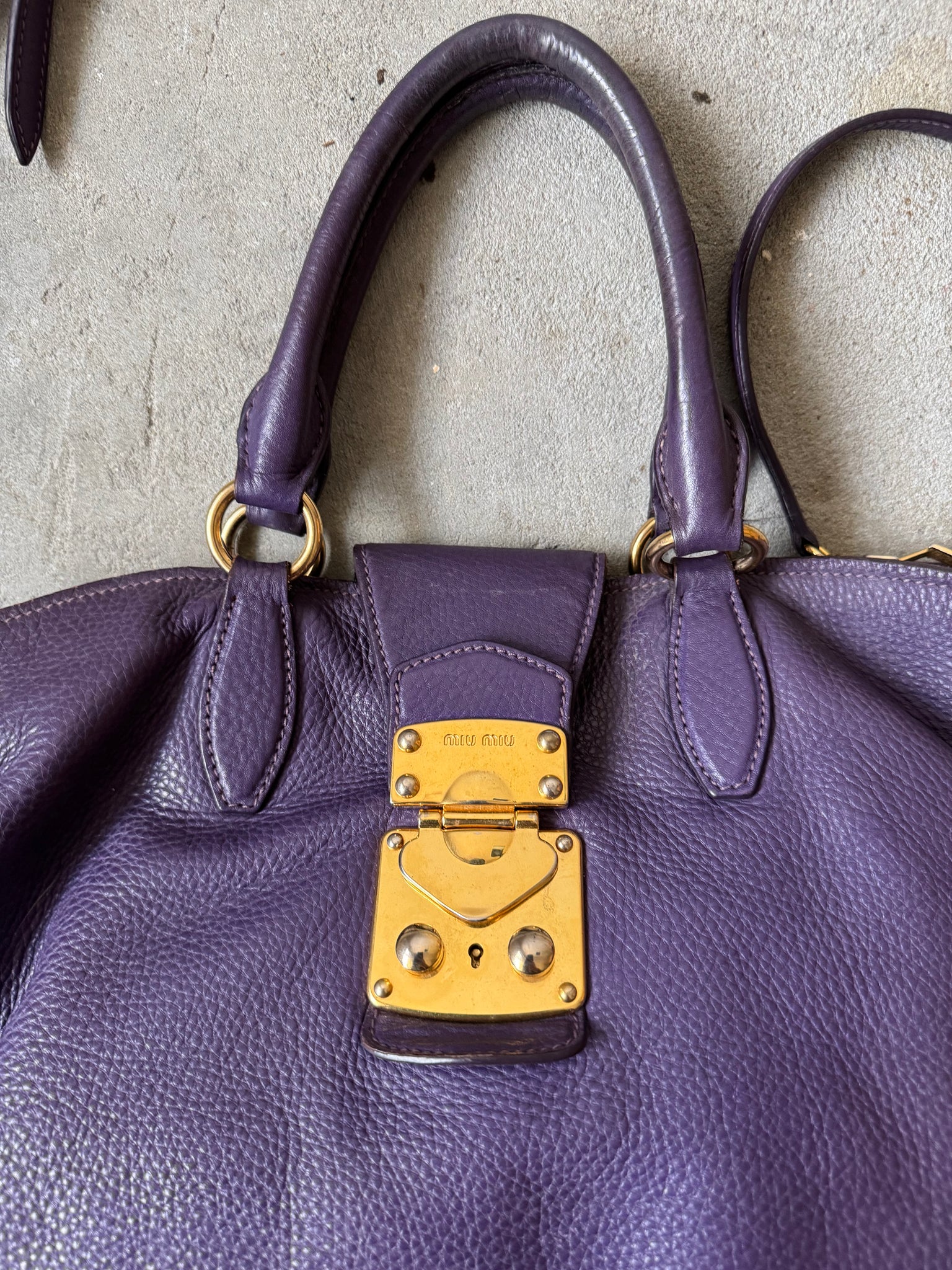 Miu Miu 2Way Viola Vitello Caribu Leather Hand Bag Purple