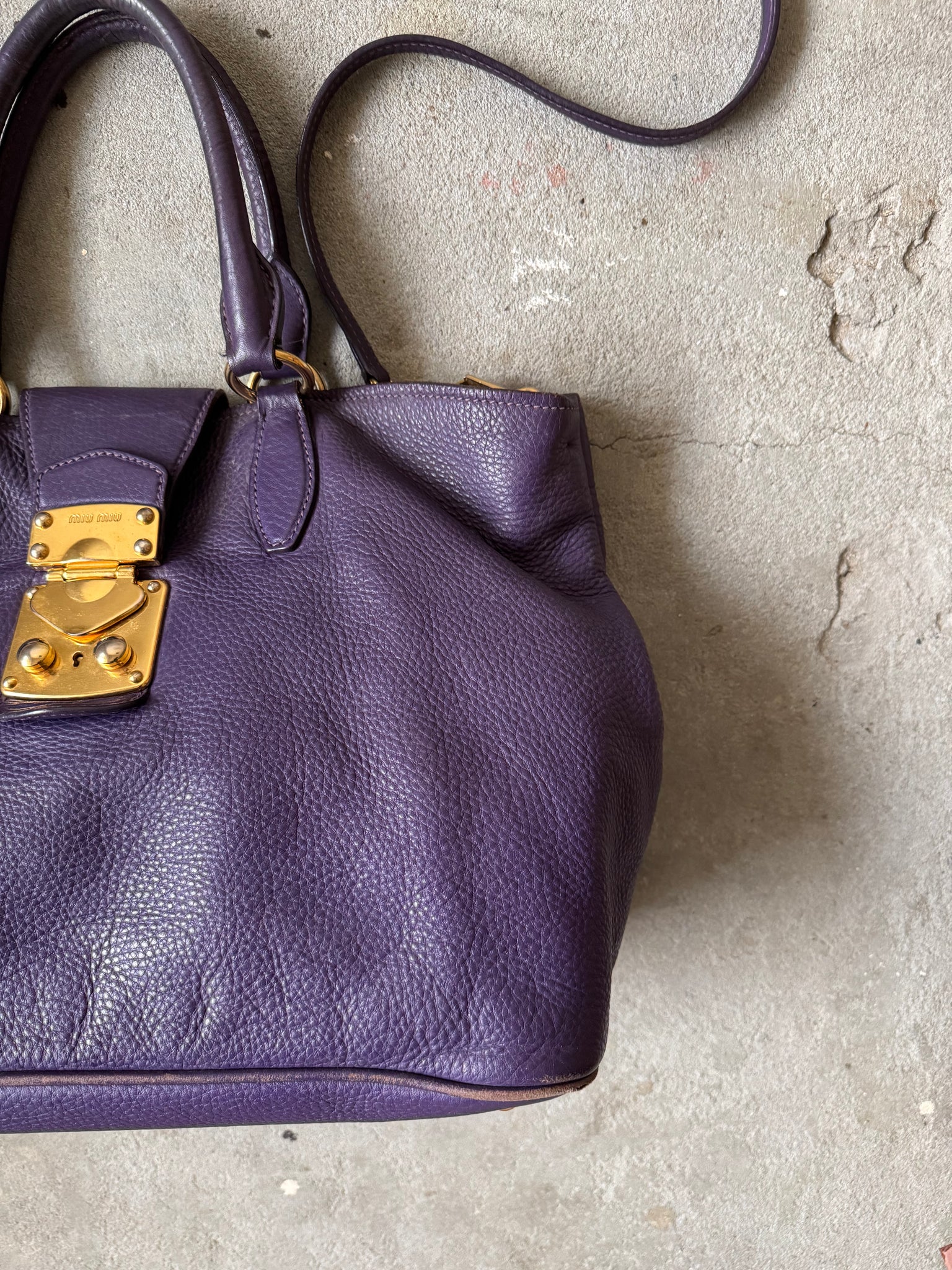 Miu Miu 2Way Viola Vitello Caribu Leather Hand Bag Purple