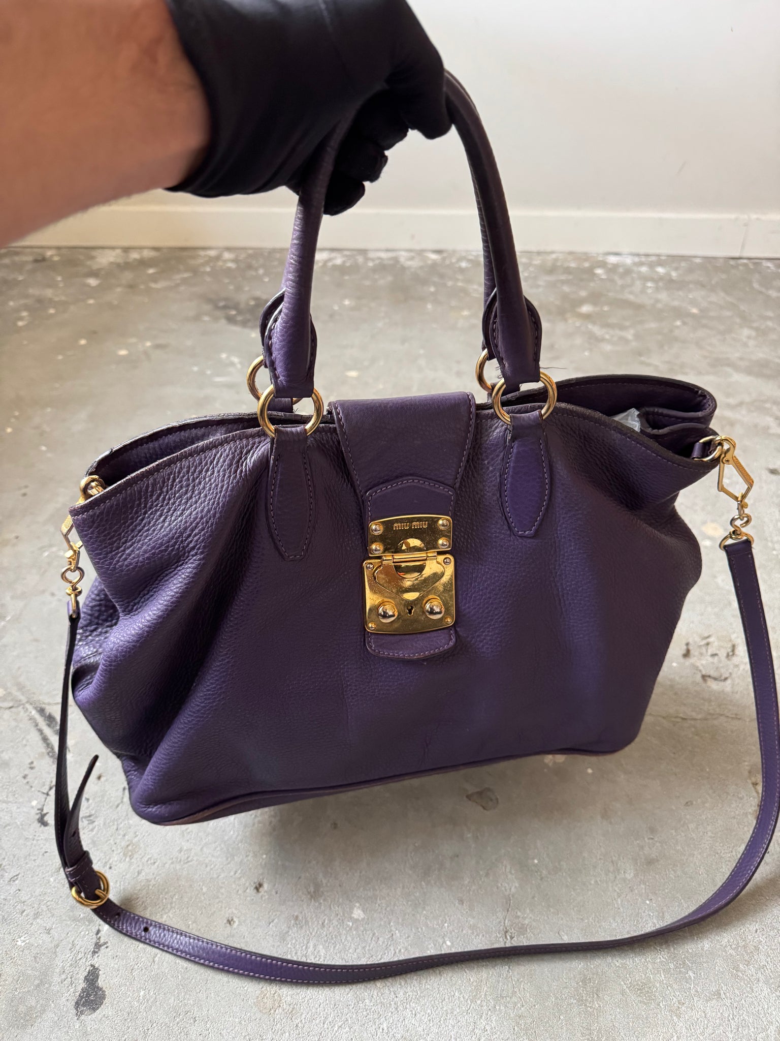 Miu Miu 2Way Viola Vitello Caribu Leather Hand Bag Purple