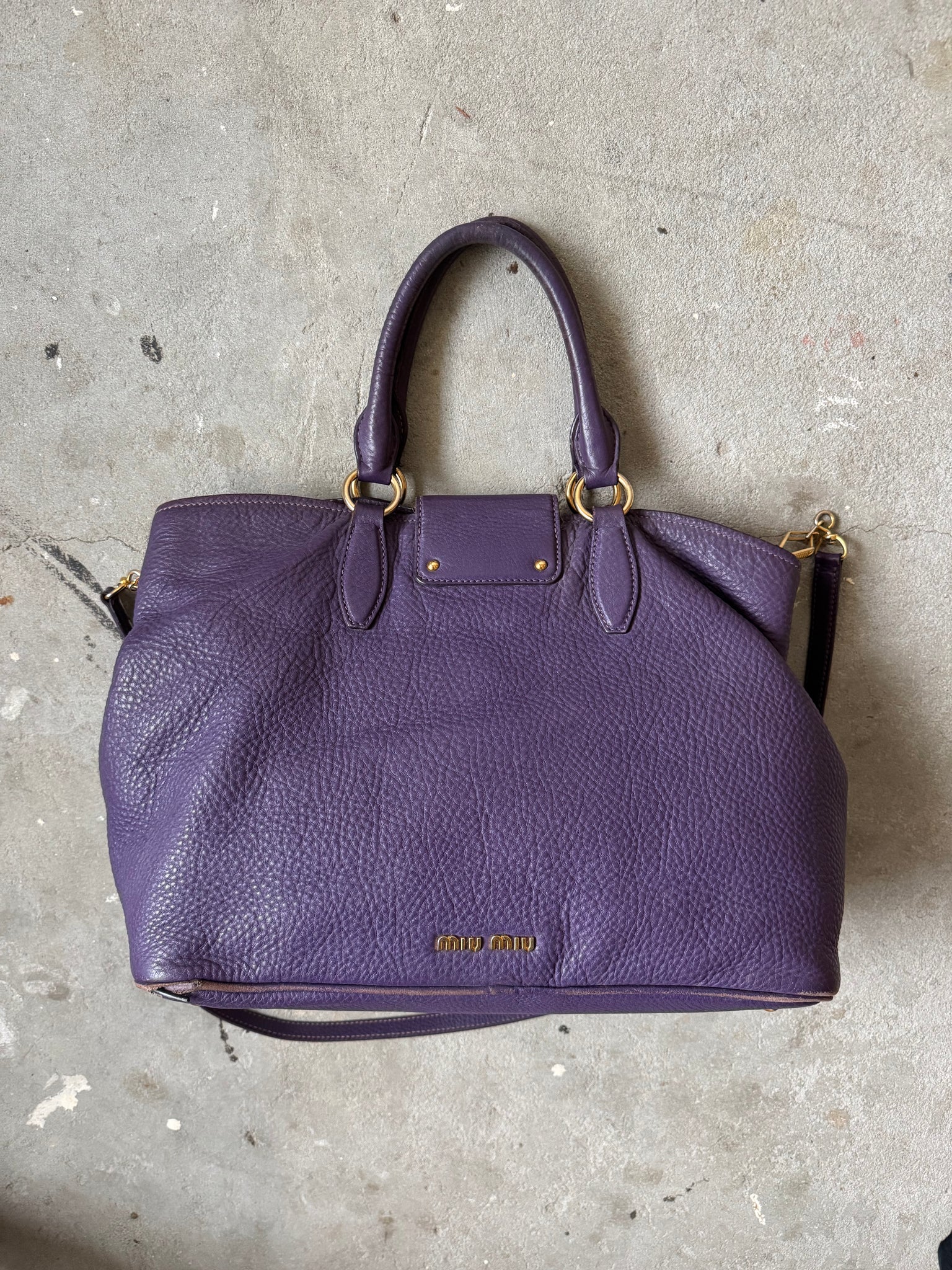 Miu Miu 2Way Viola Vitello Caribu Leather Hand Bag Purple