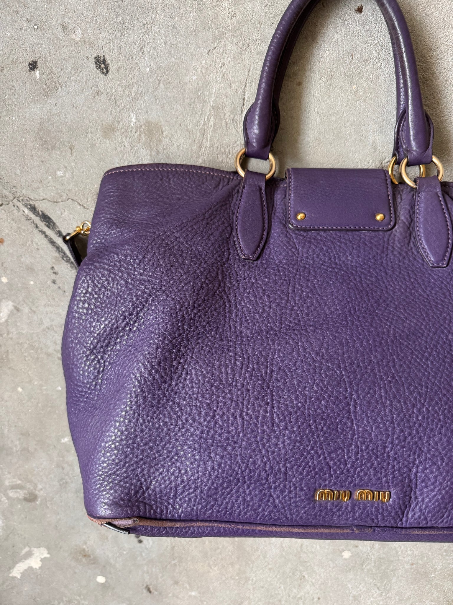 Miu Miu 2Way Viola Vitello Caribu Leather Hand Bag Purple
