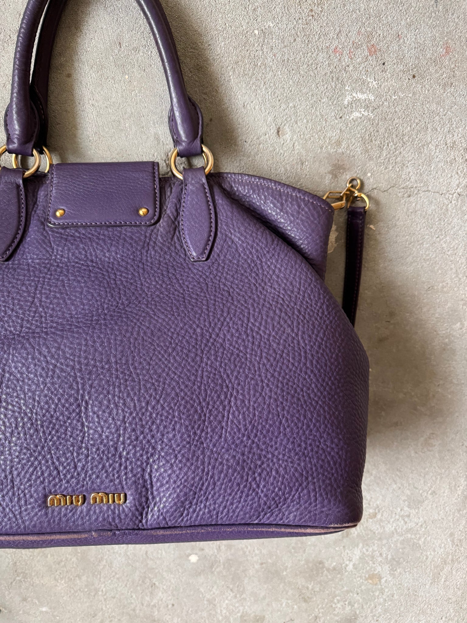 Miu Miu 2Way Viola Vitello Caribu Leather Hand Bag Purple