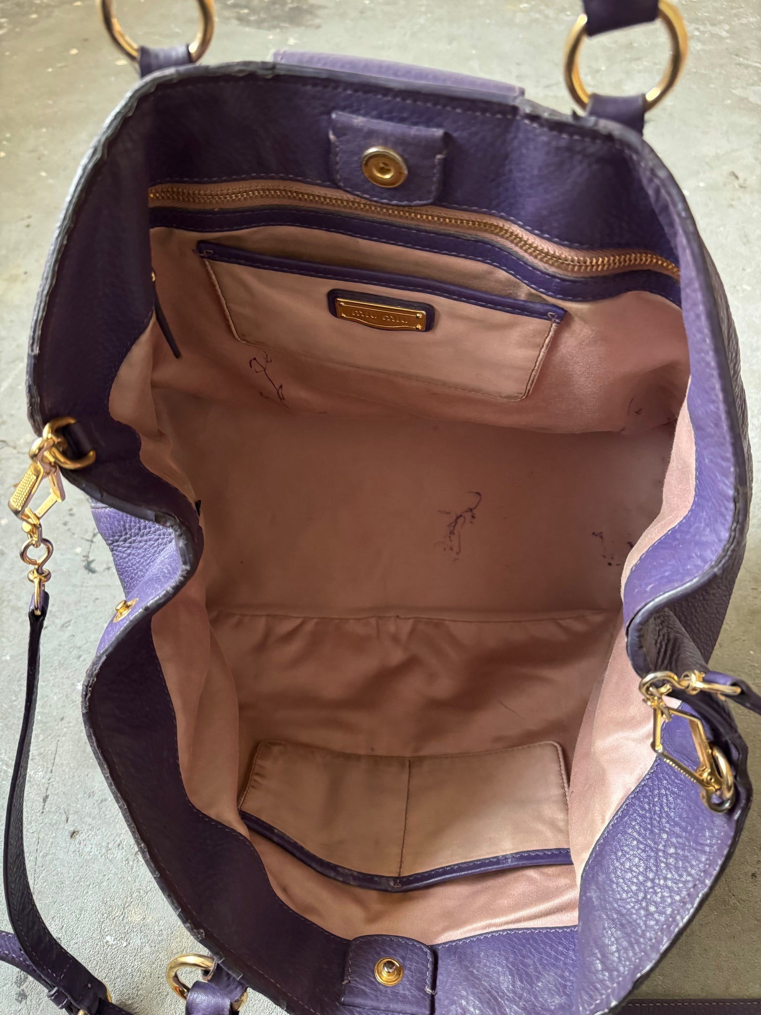 Miu Miu 2Way Viola Vitello Caribu Leather Hand Bag Purple