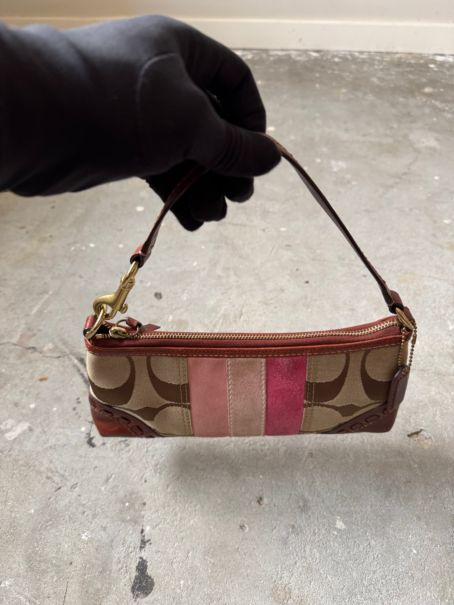 Coach Signature Stripe Baguette Shoulder Bag Multi