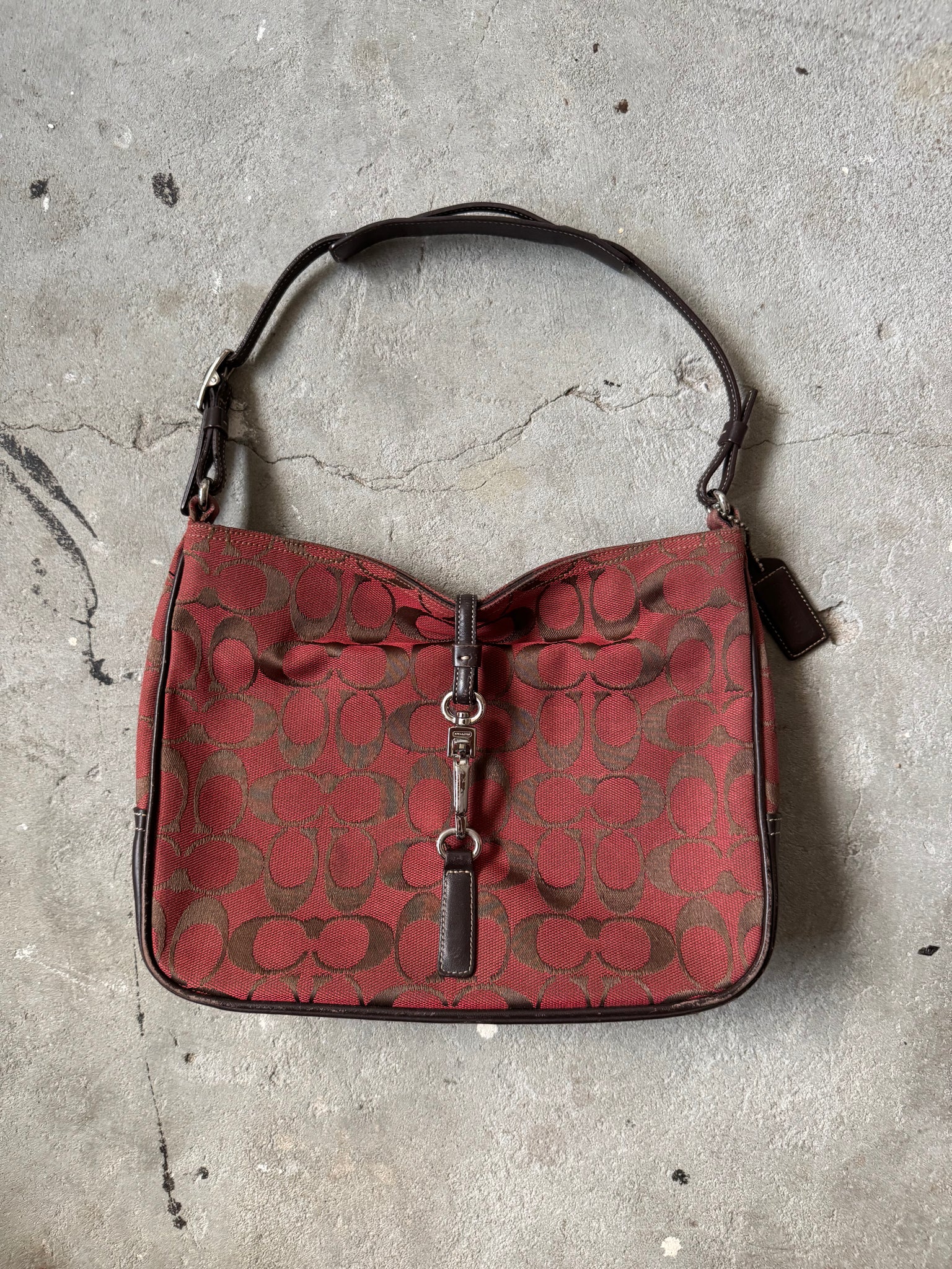 Coach Hobo Signature Clip Canvas Handbag 'Red/Brown'