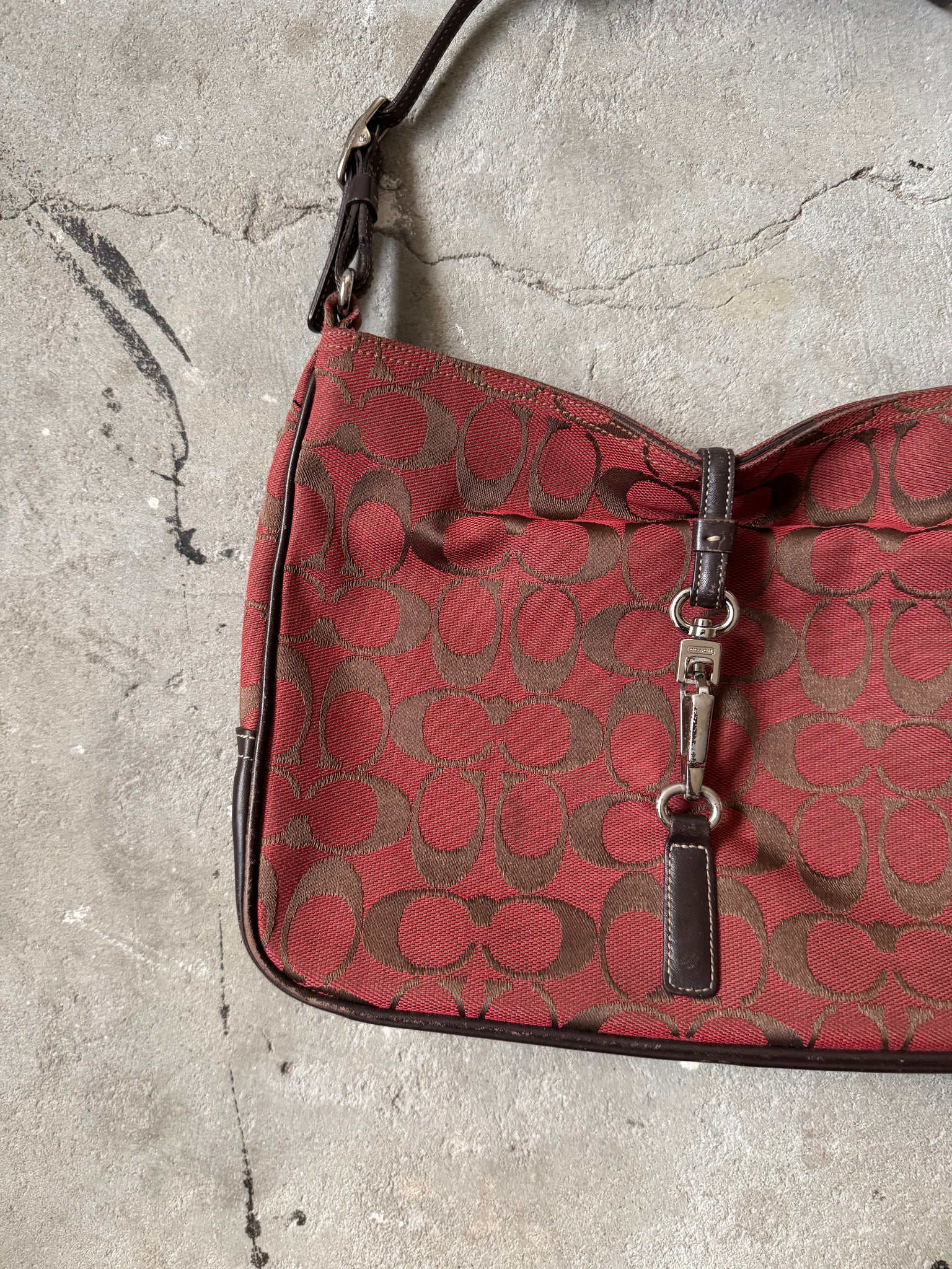 Coach Hobo Signature Clip Canvas Handbag 'Red/Brown'