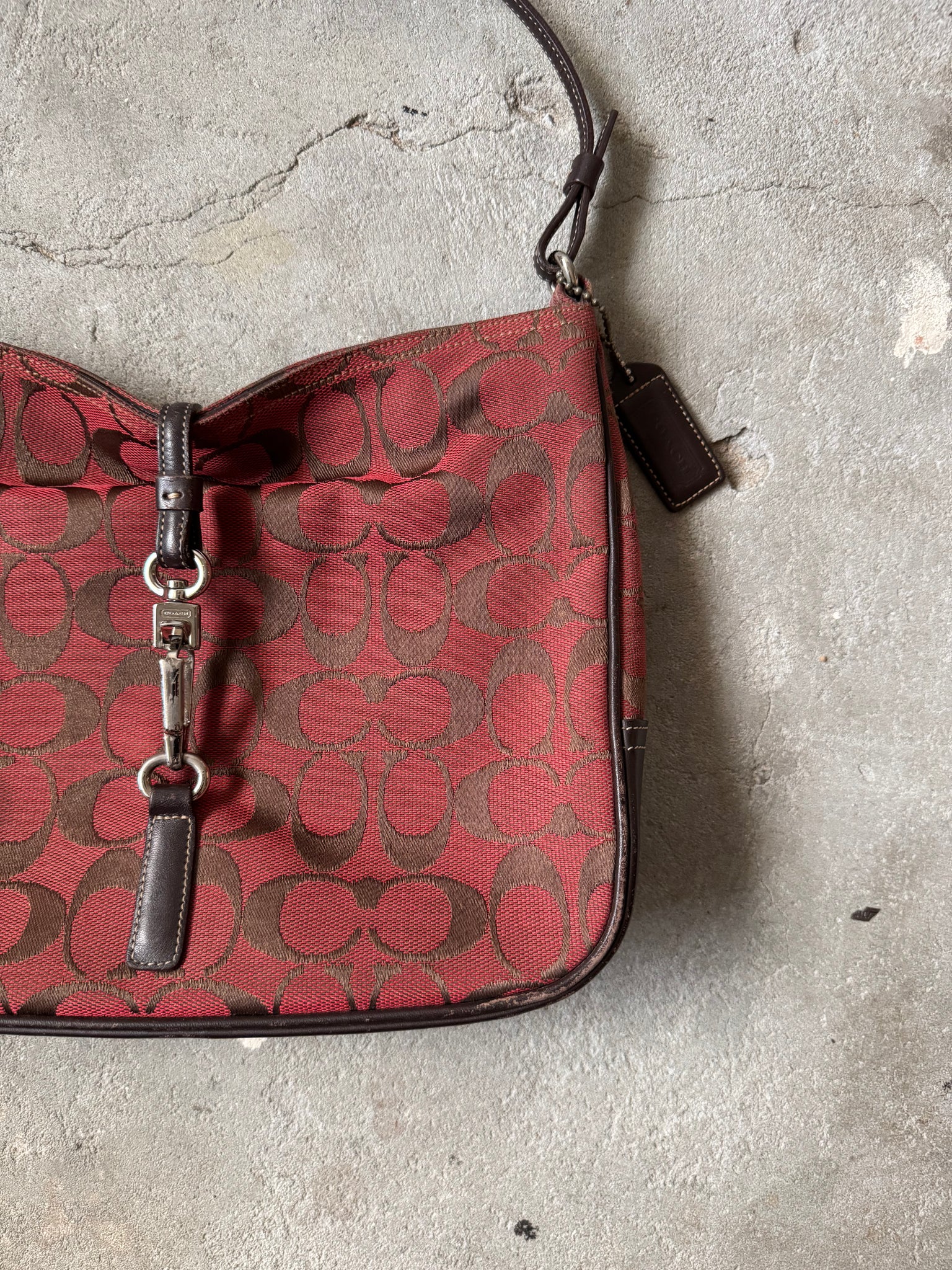 Coach Hobo Signature Clip Canvas Handbag 'Red/Brown'