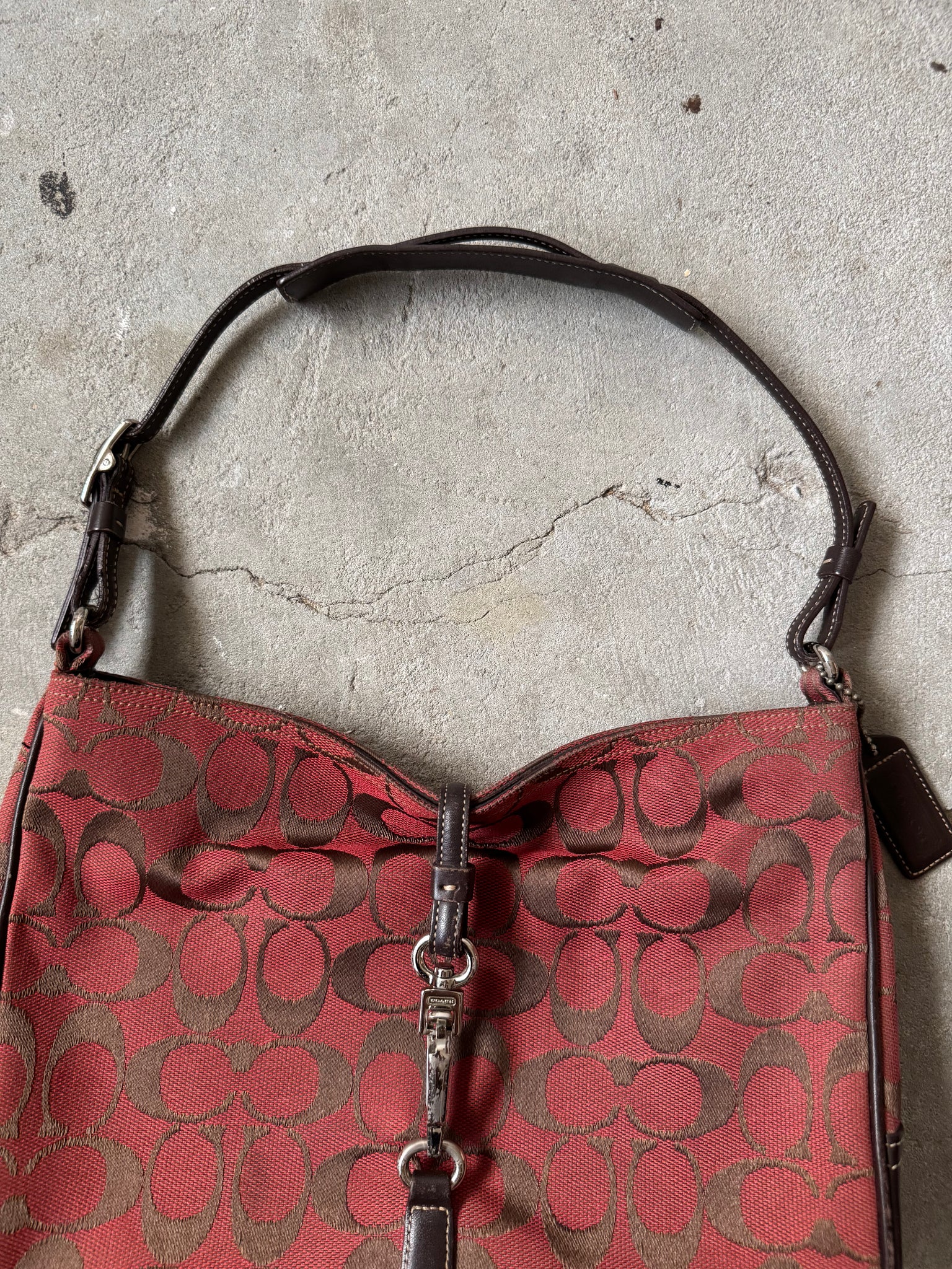 Coach Hobo Signature Clip Canvas Handbag 'Red/Brown'