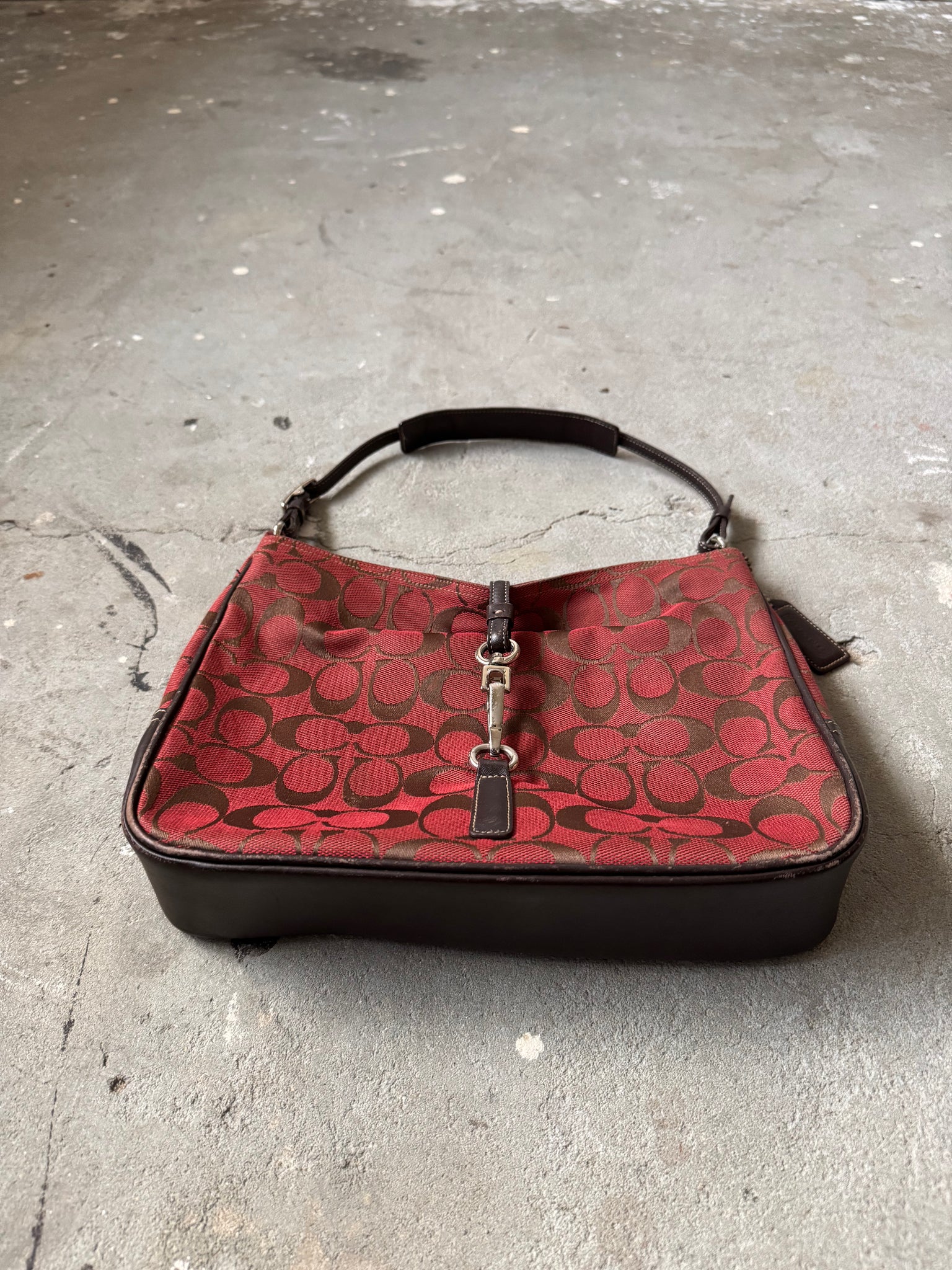 Coach Hobo Signature Clip Canvas Handbag 'Red/Brown'