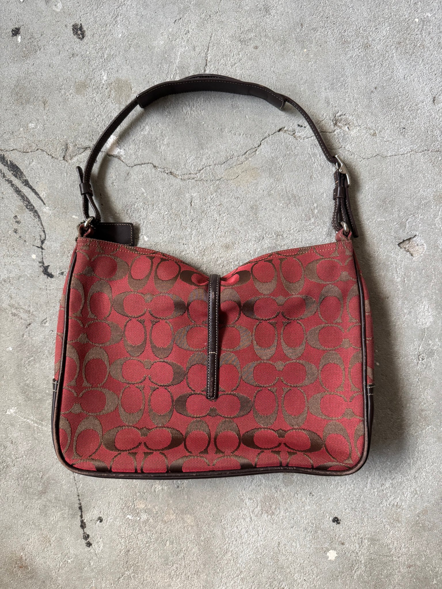 Coach Hobo Signature Clip Canvas Handbag 'Red/Brown'