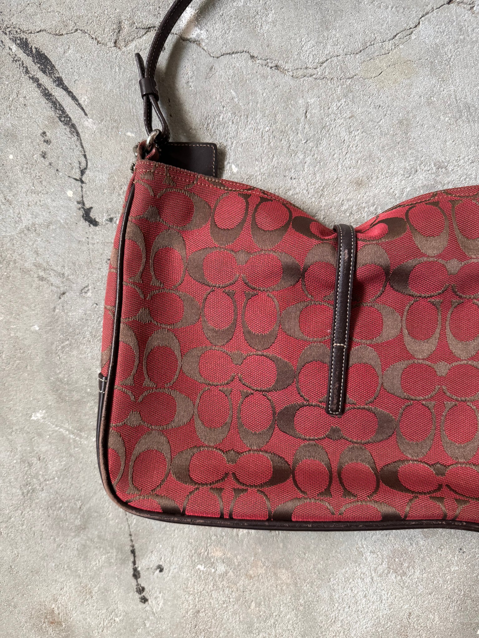 Coach Hobo Signature Clip Canvas Handbag 'Red/Brown'
