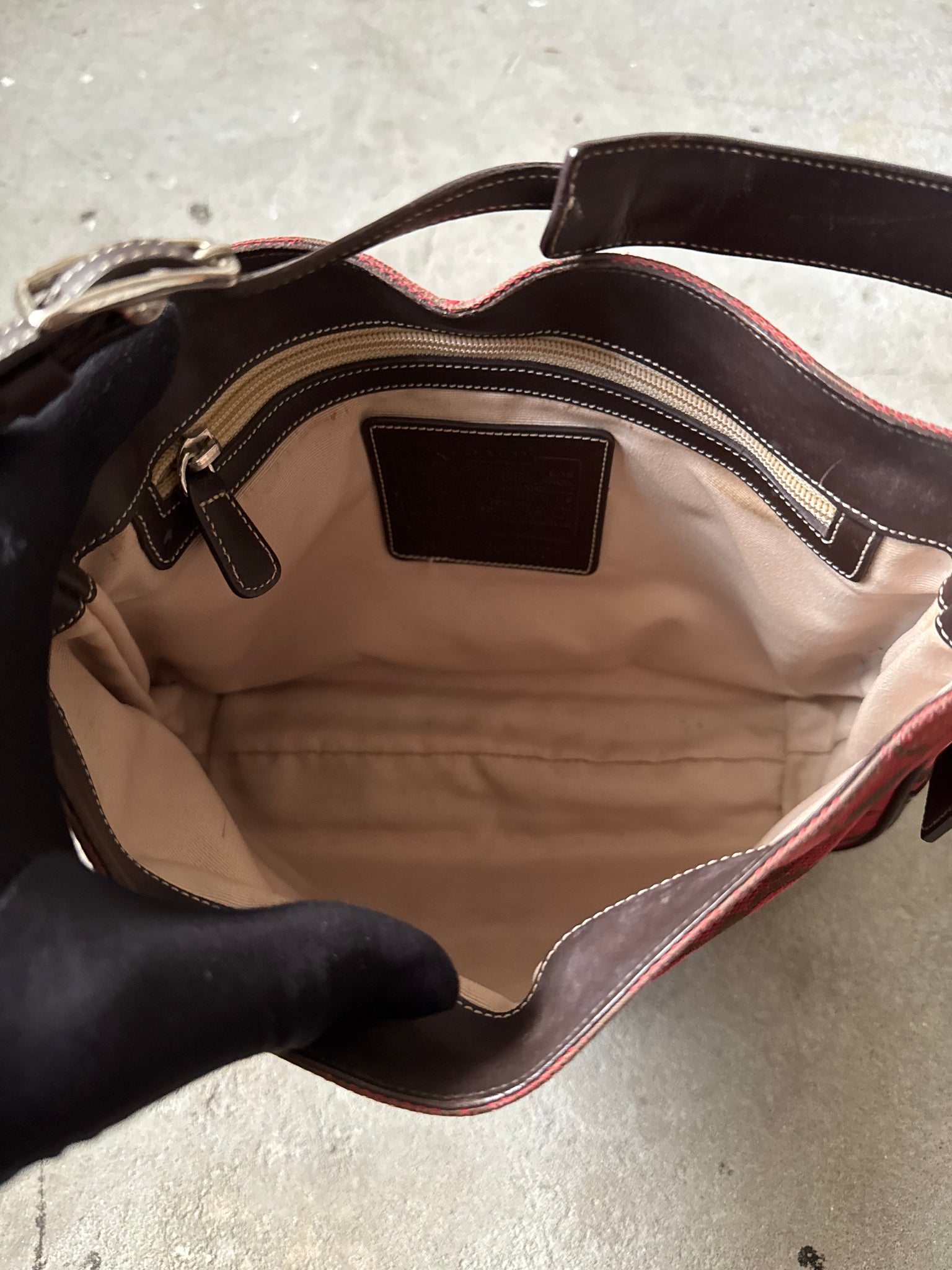 Coach Hobo Signature Clip Canvas Handbag 'Red/Brown'