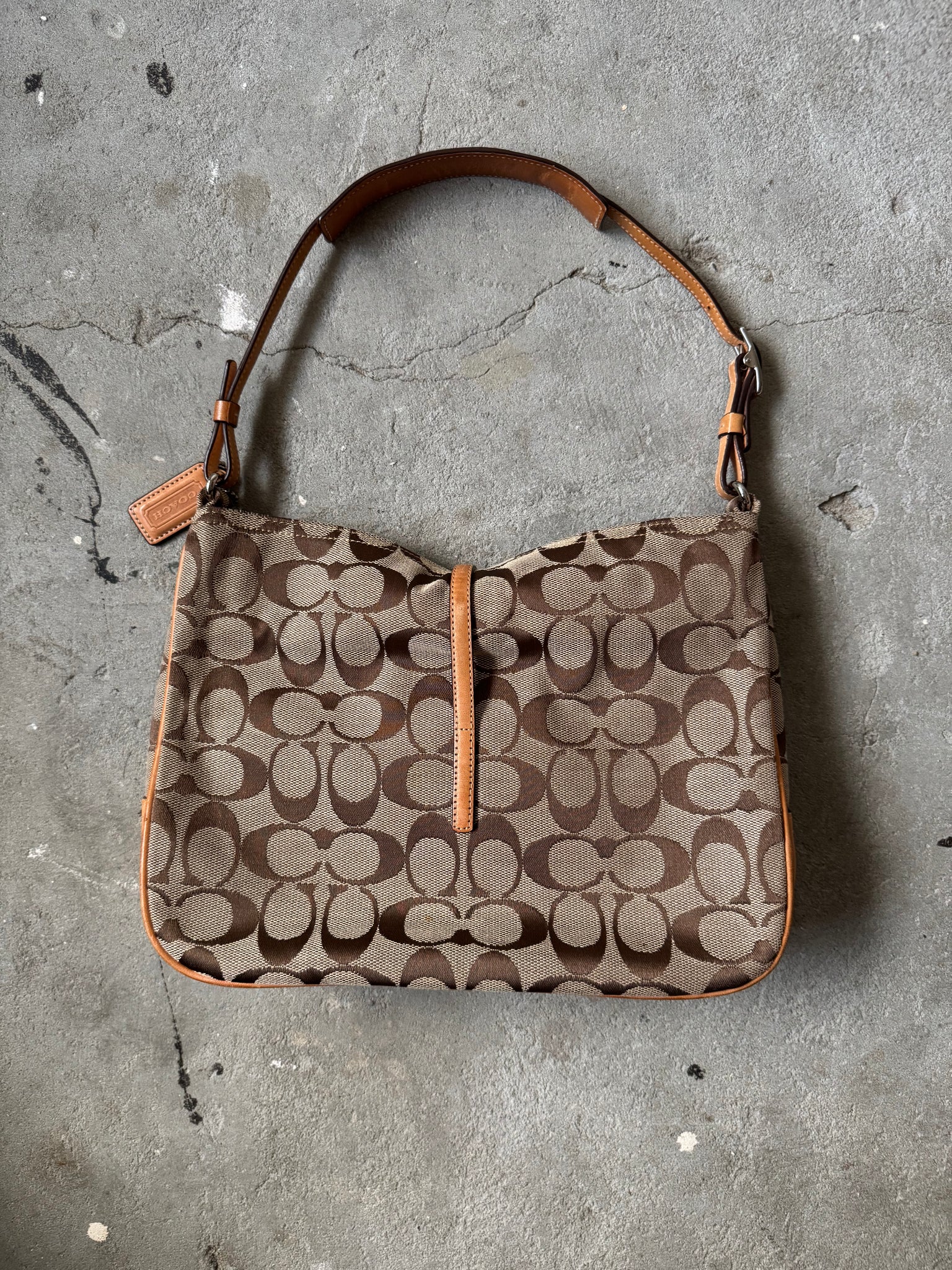 Coach Hobo Signature Clip Canvas Hand Bag Beige