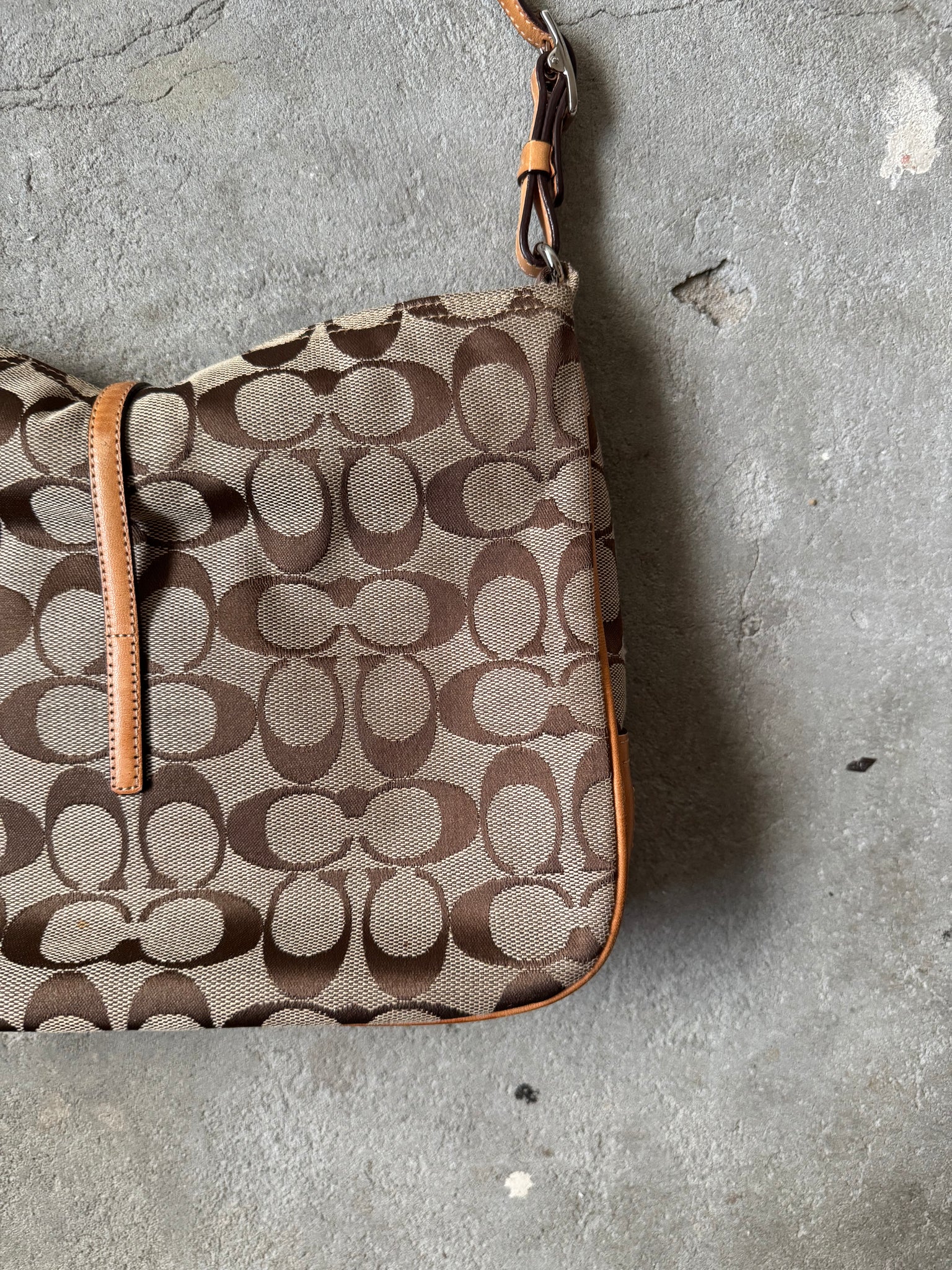 Coach Hobo Signature Clip Canvas Hand Bag Beige