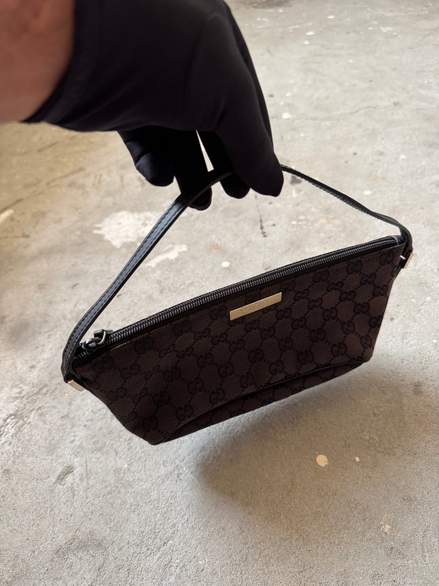 Gucci GG Monogram Pochette Boat Shoulder Bag Black