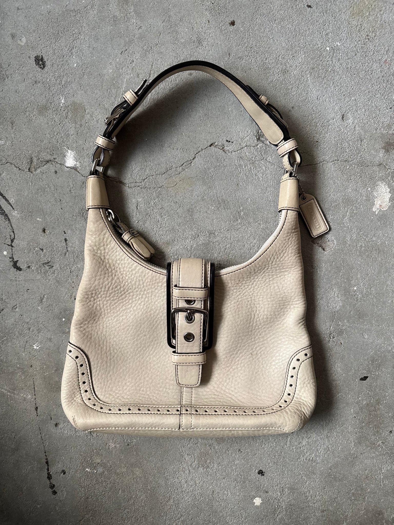 Coach Leather Mini Hampton Hobo Shoulder Bag Cream