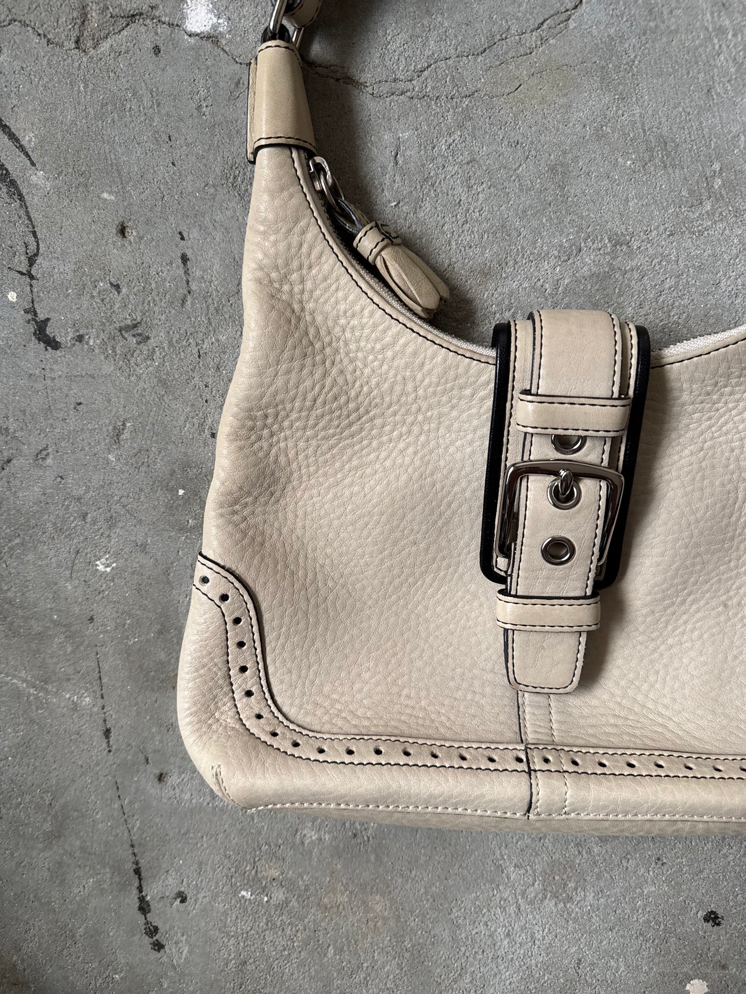Coach Leather Mini Hampton Hobo Shoulder Bag Cream