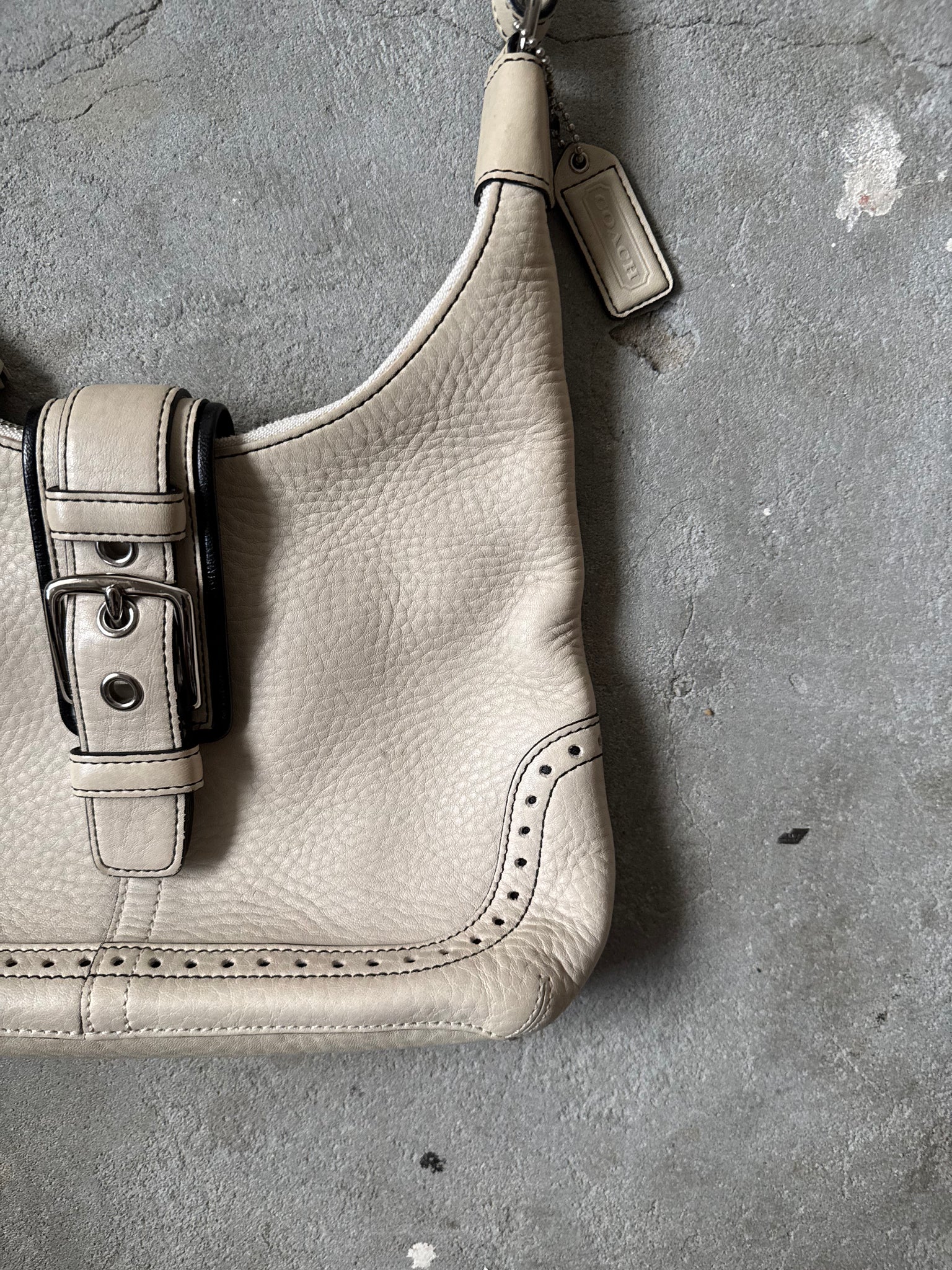 Coach Leather Mini Hampton Hobo Shoulder Bag Cream
