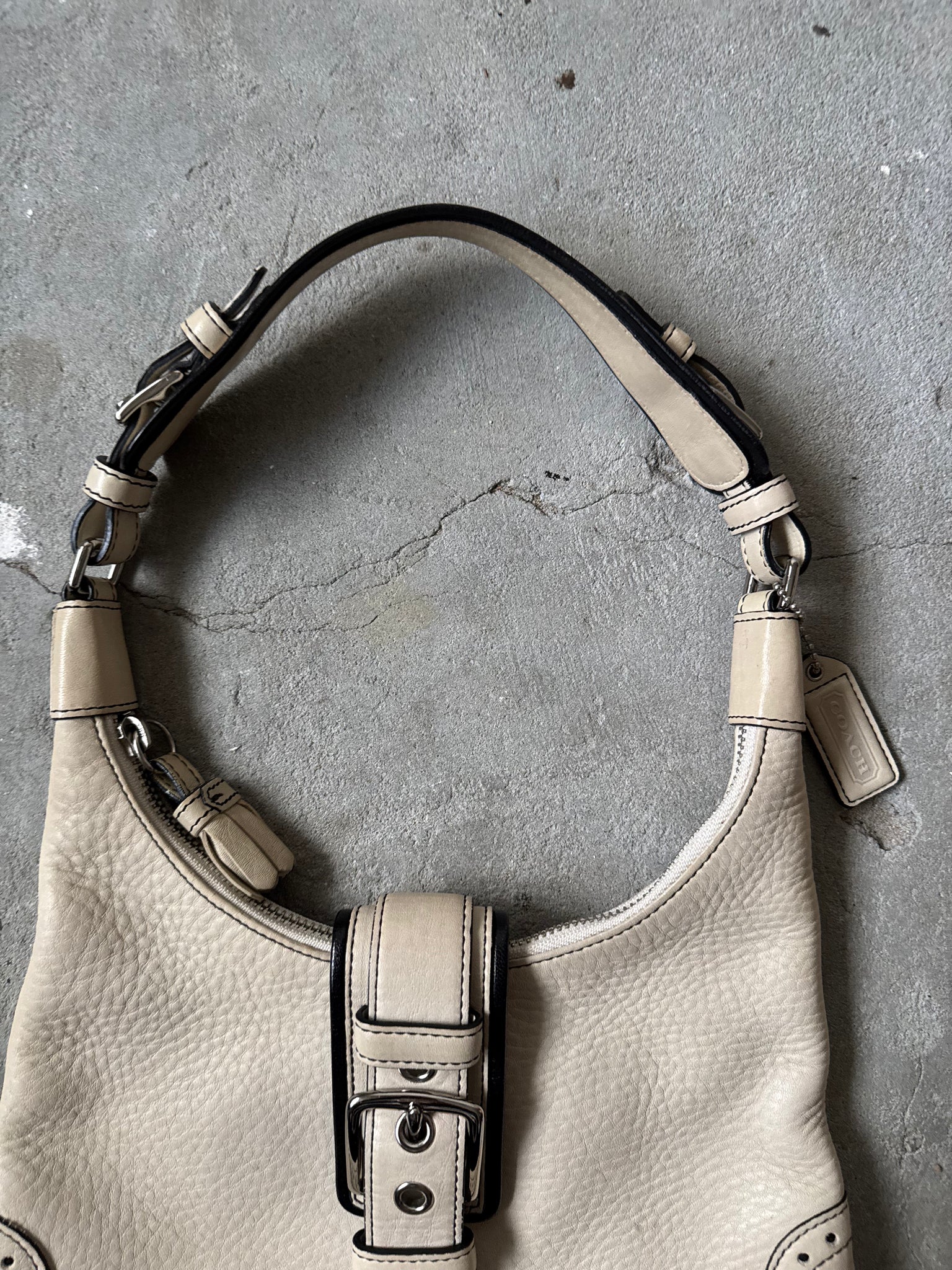 Coach Leather Mini Hampton Hobo Shoulder Bag Cream