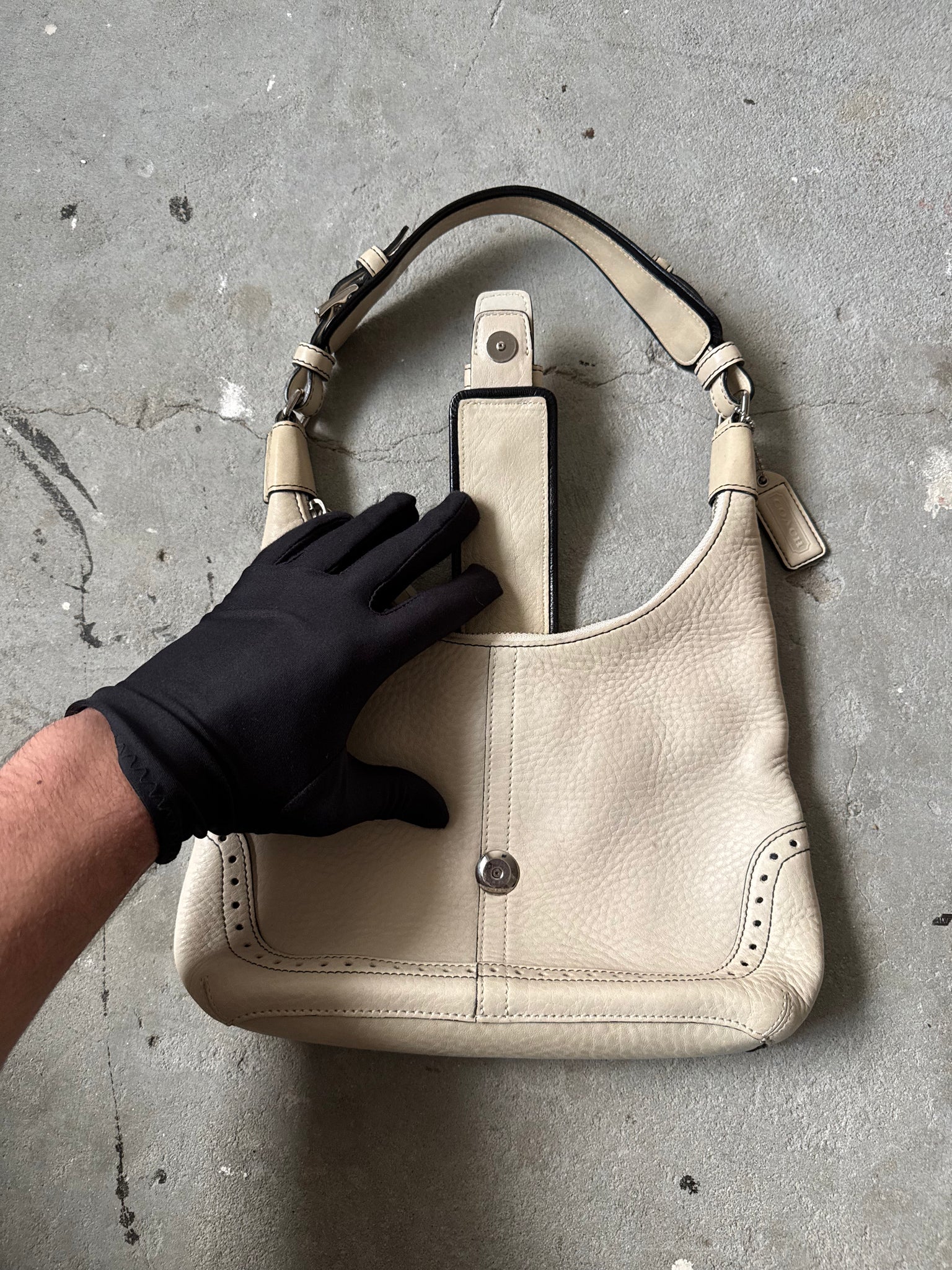 Coach Leather Mini Hampton Hobo Shoulder Bag Cream