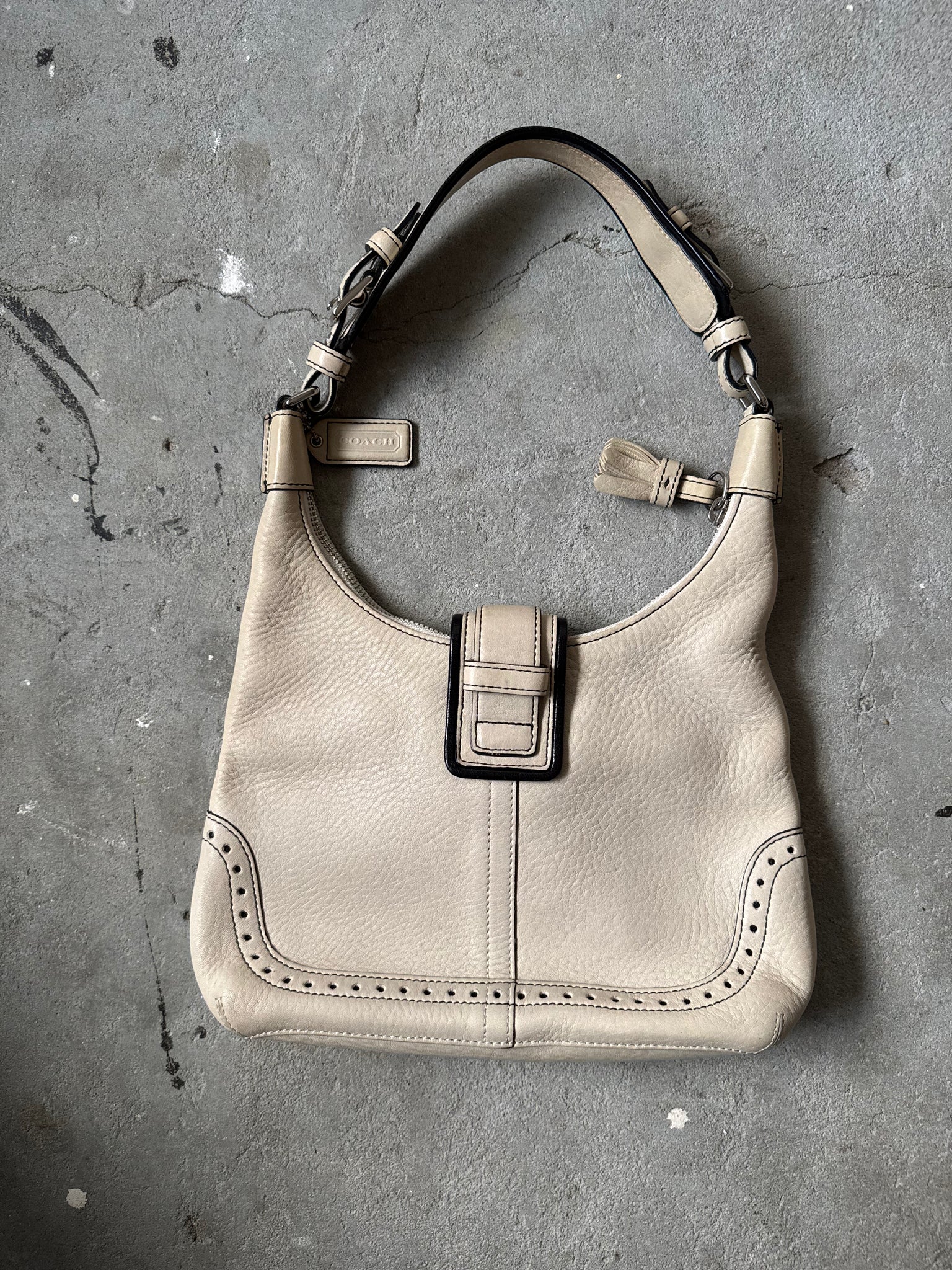 Coach Leather Mini Hampton Hobo Shoulder Bag Cream