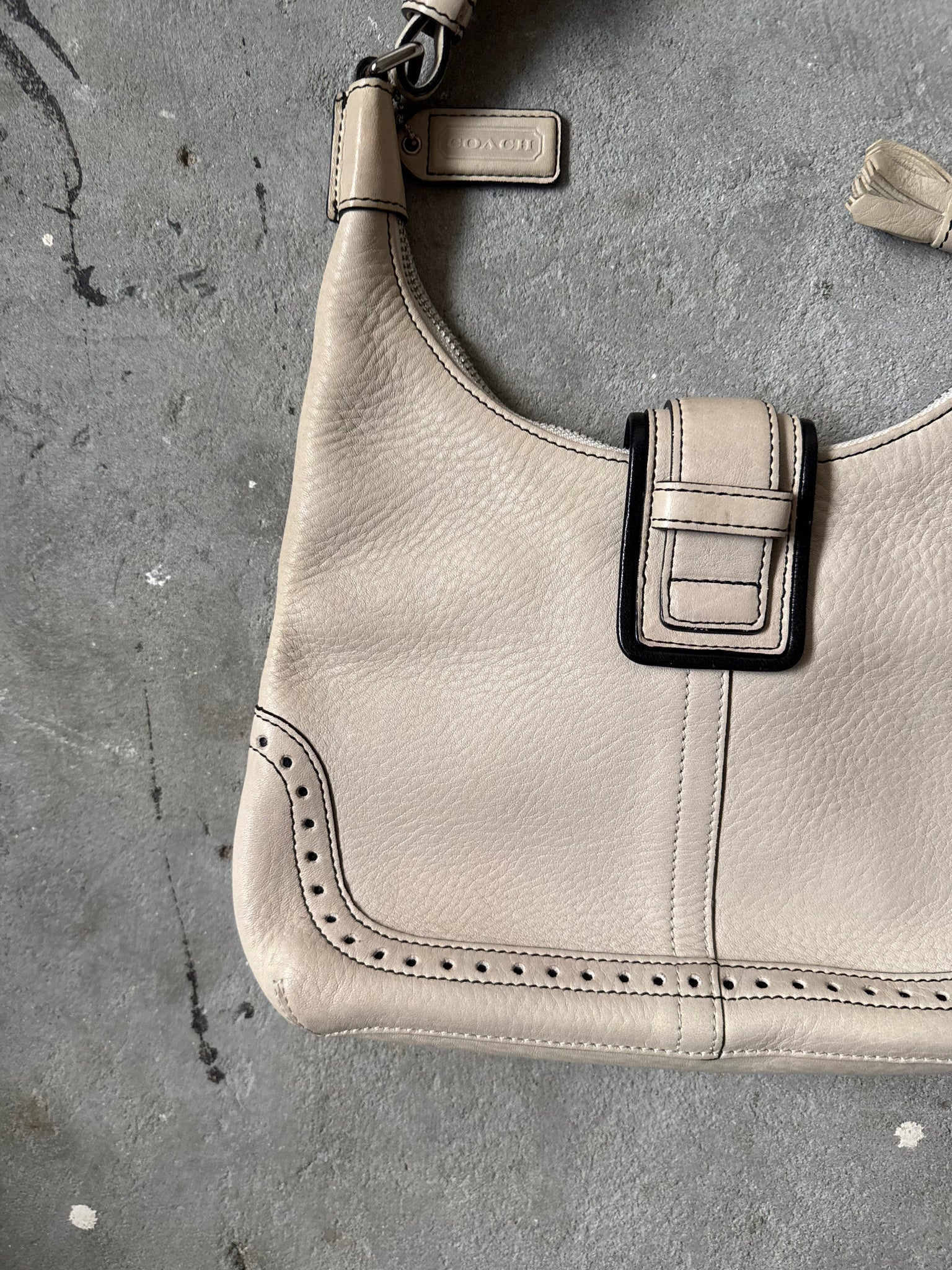 Coach Leather Mini Hampton Hobo Shoulder Bag Cream