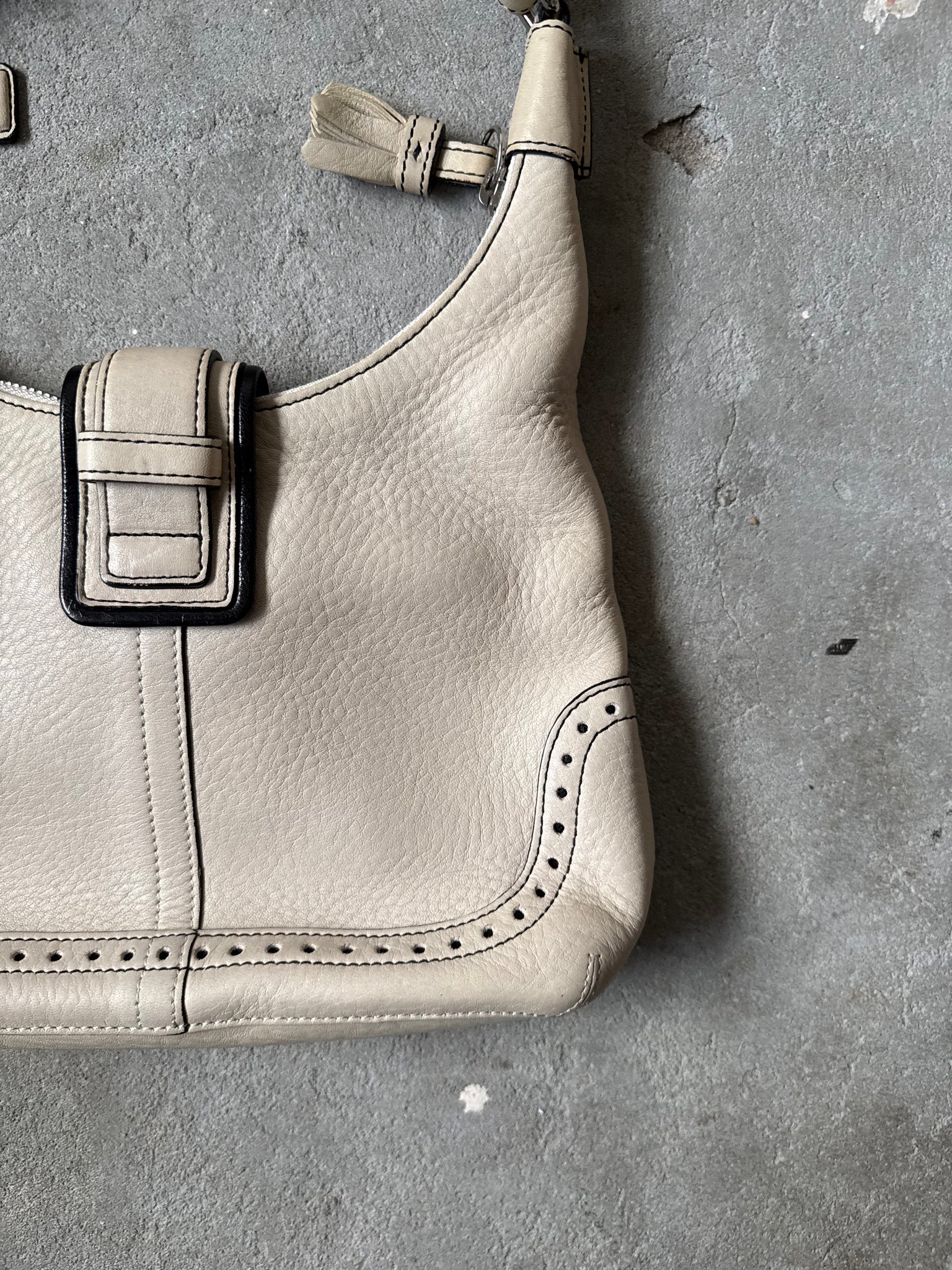 Coach Leather Mini Hampton Hobo Shoulder Bag Cream