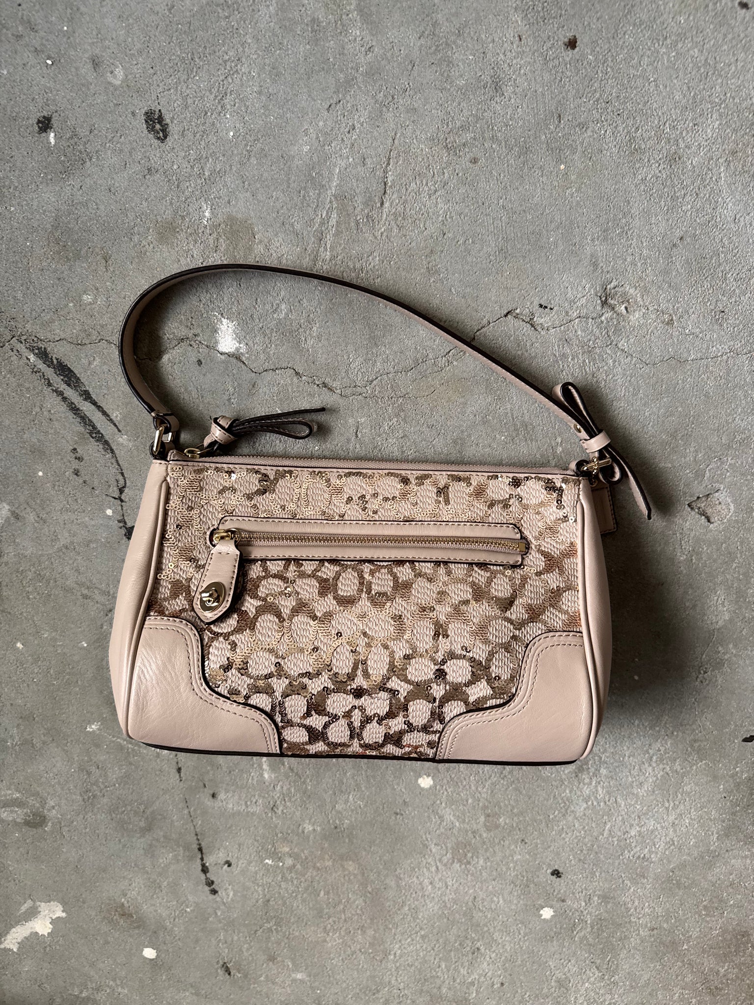 Coach Signature Sequinned Shoulder Bag Beige