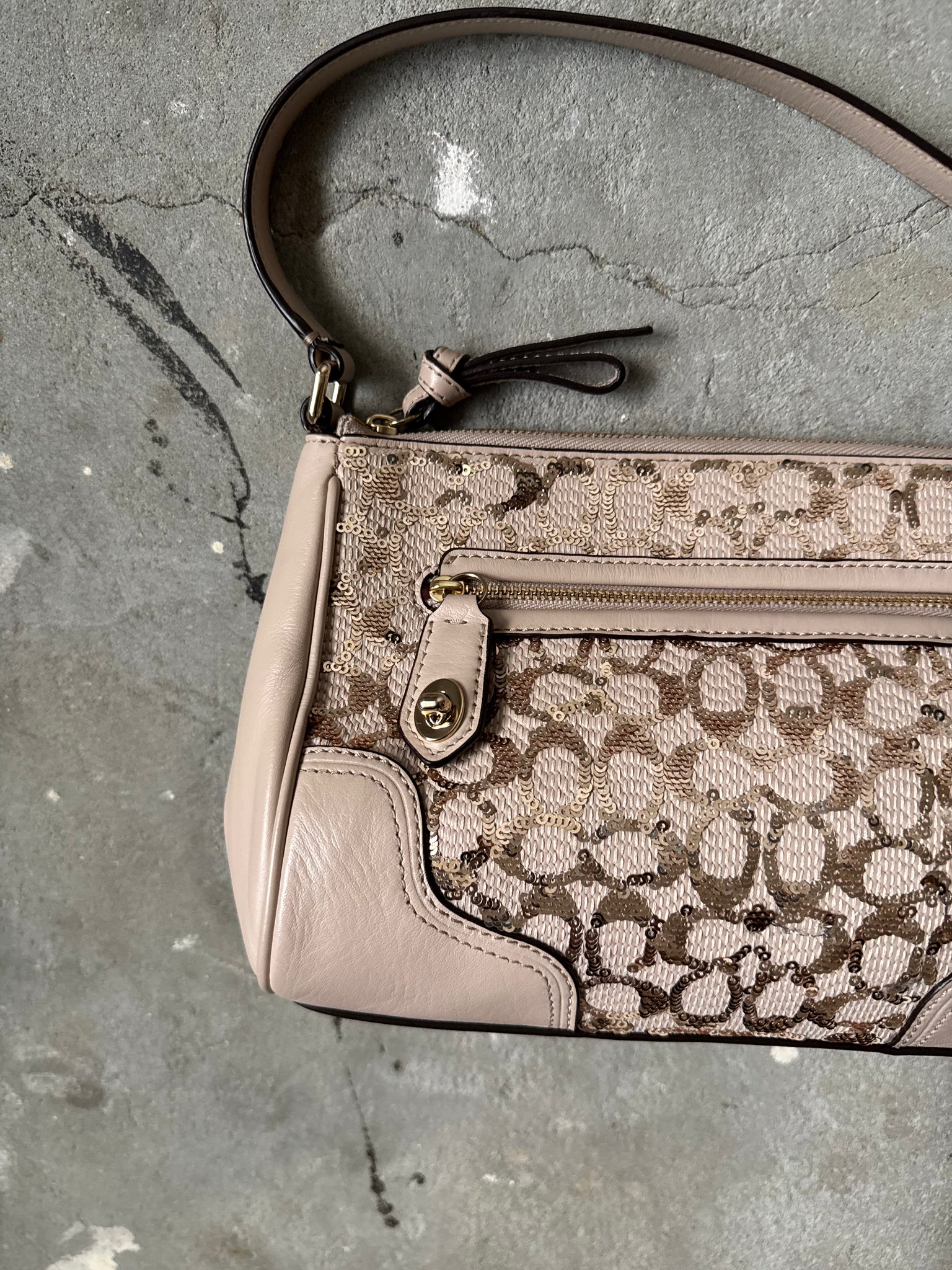 Coach Signature Sequinned Shoulder Bag Beige