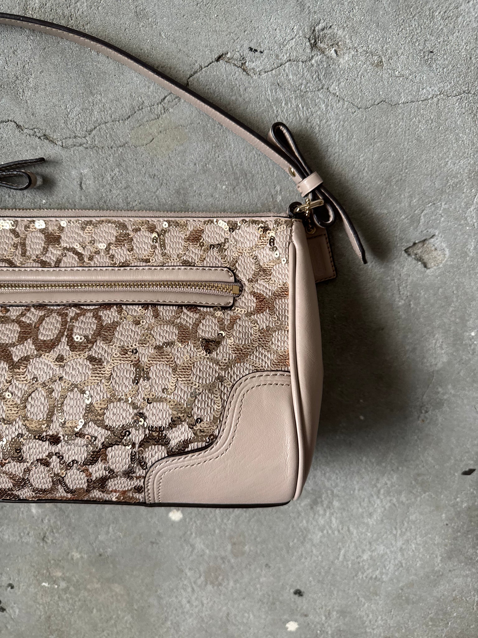 Coach Signature Sequinned Shoulder Bag Beige