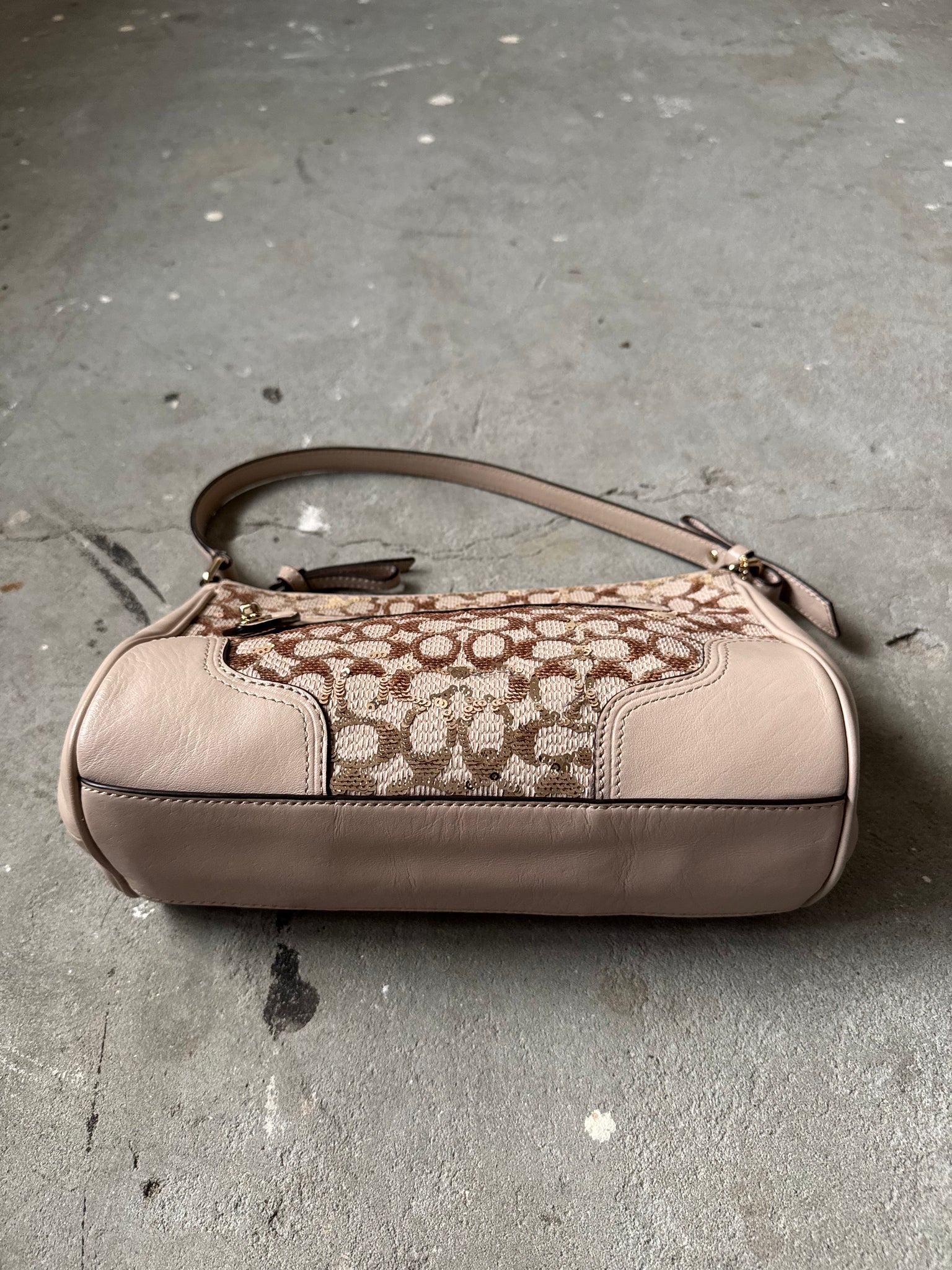 Coach Signature Sequinned Shoulder Bag Beige