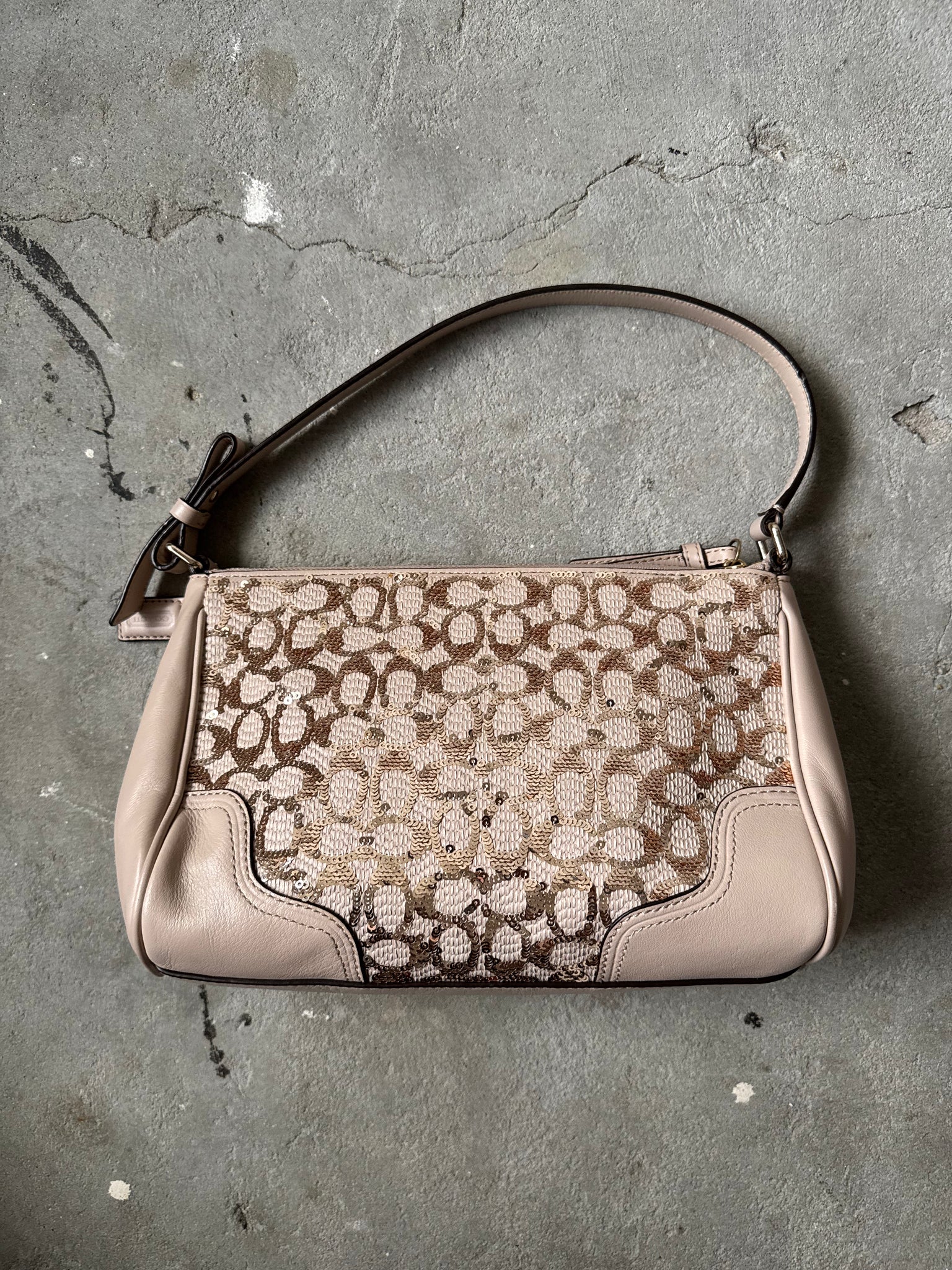 Coach Signature Sequinned Shoulder Bag Beige