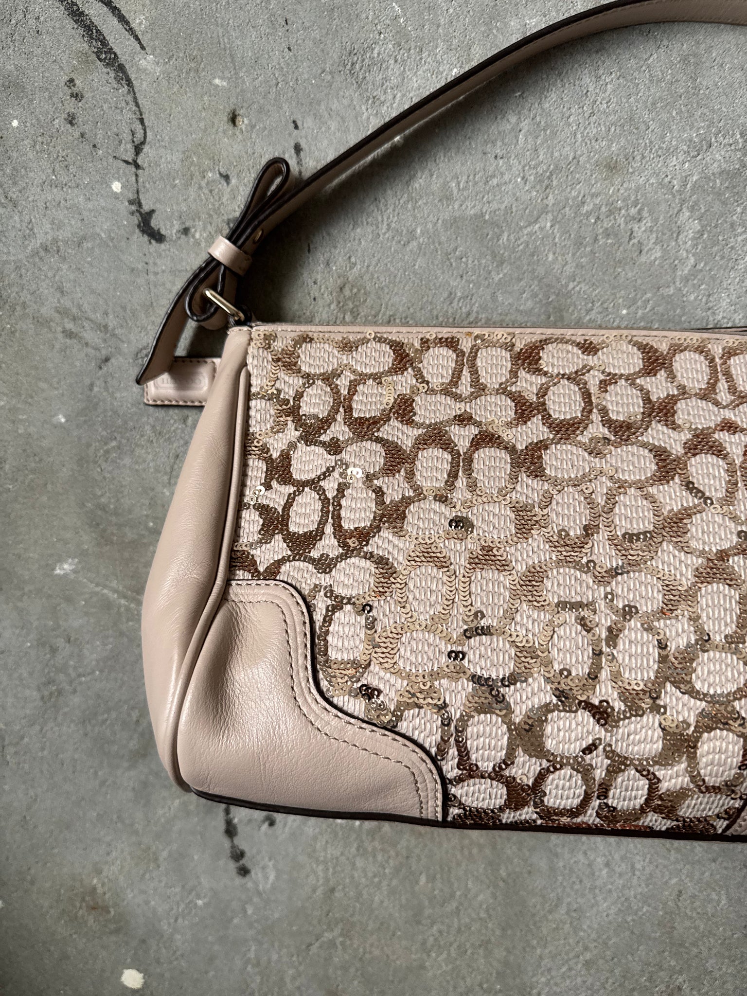 Coach Signature Sequinned Shoulder Bag Beige