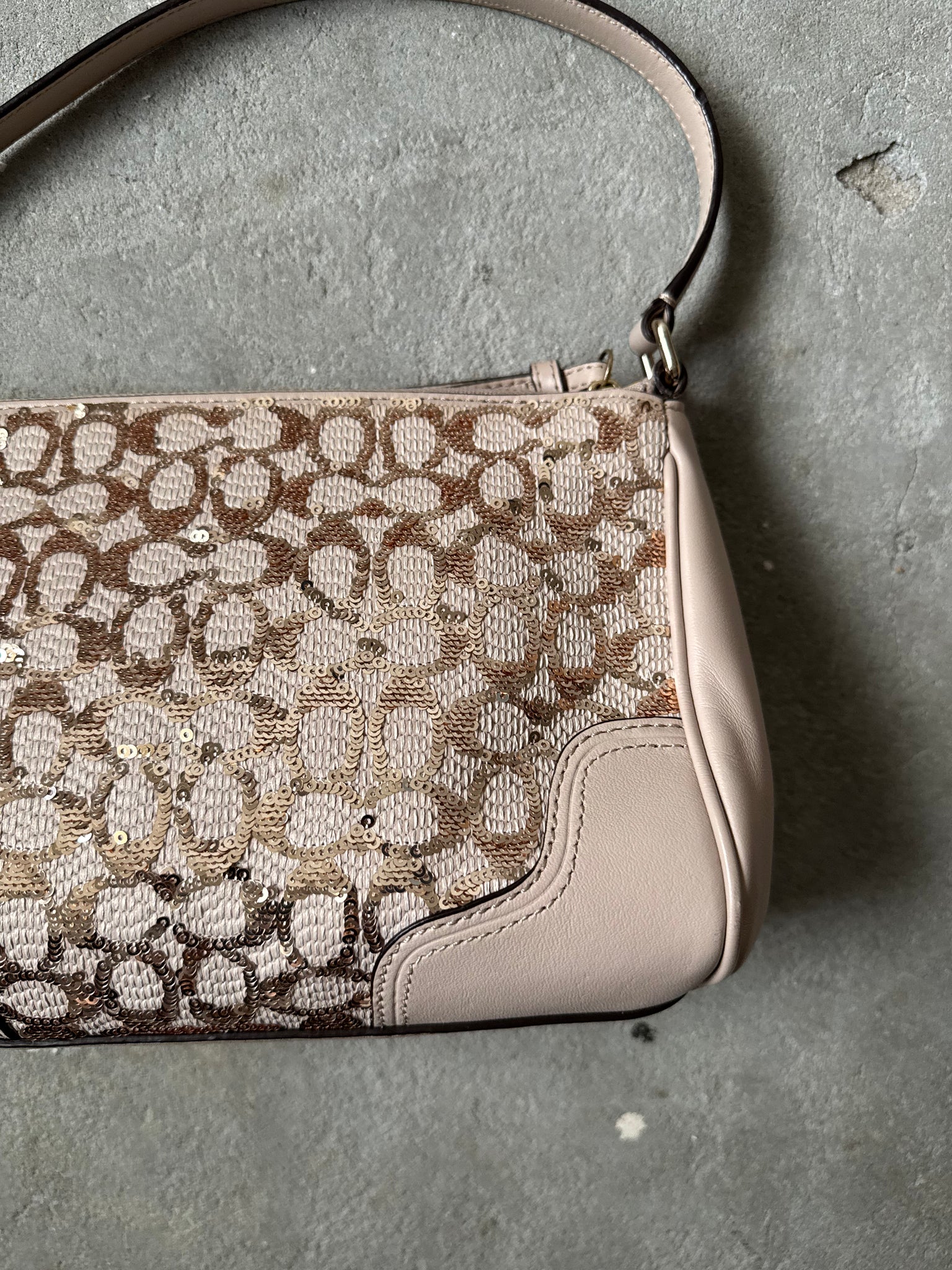 Coach Signature Sequinned Shoulder Bag Beige