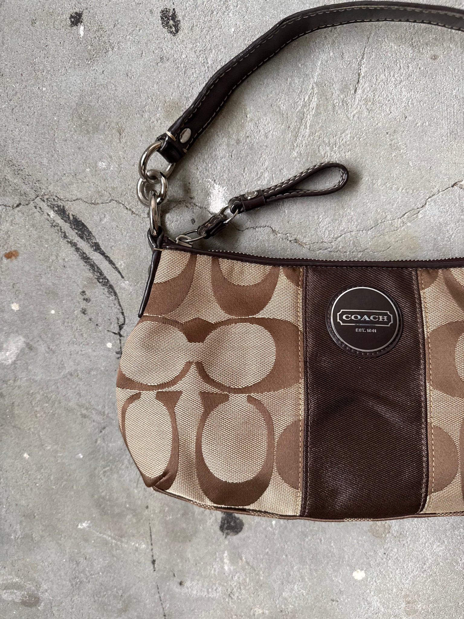 Coach Signature Stripe ShoulderBag Beige/Brown