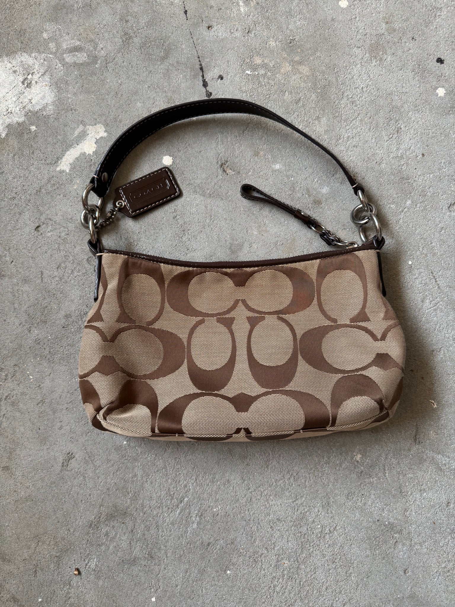 Coach 2Way Signature Strip Shoulder Bag Beige/Brown