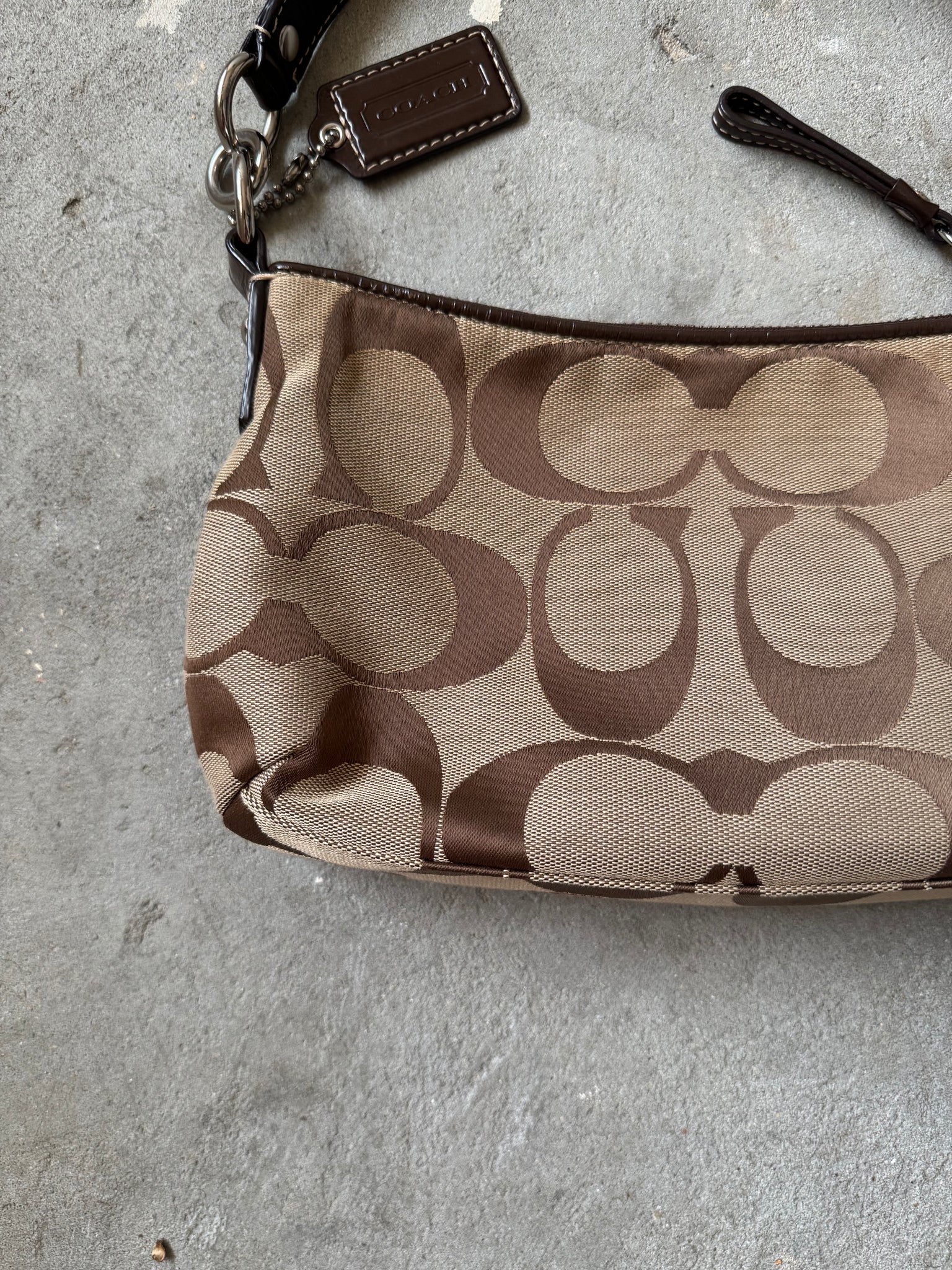 Coach 2Way Signature Strip Shoulder Bag Beige/Brown