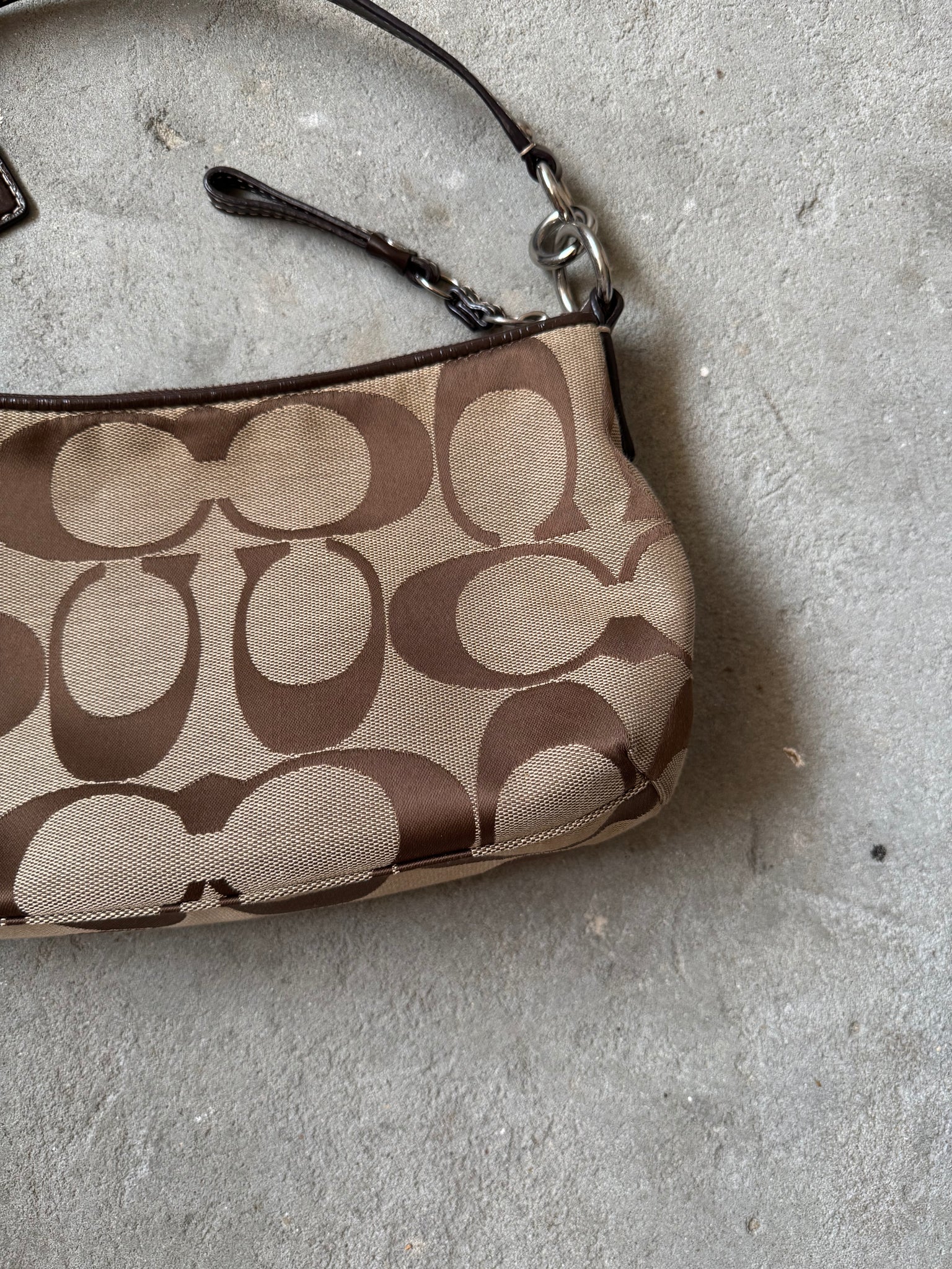Coach 2Way Signature Strip Shoulder Bag Beige/Brown